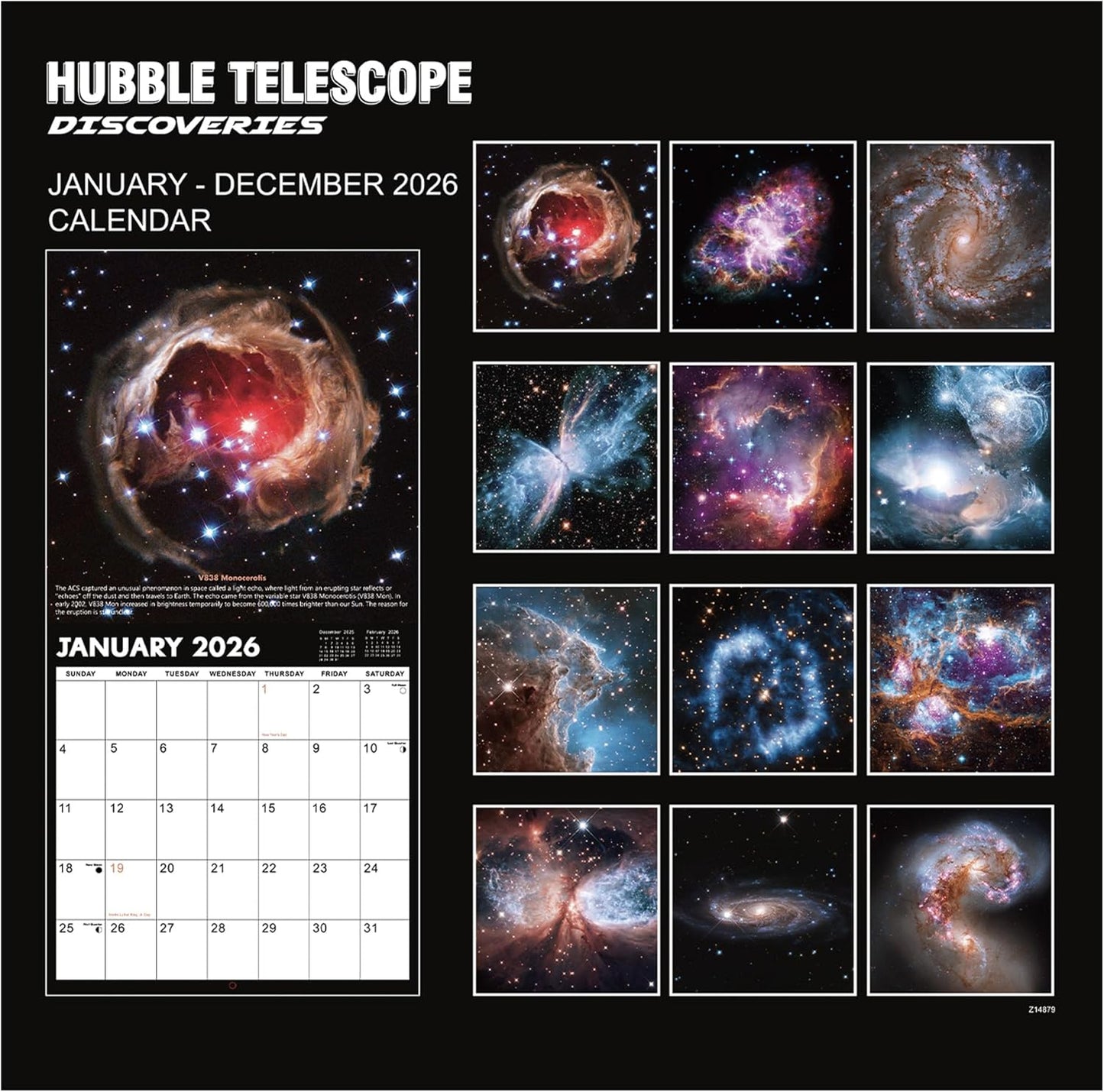 2026 Wall Calendar - Hubble Telescope Wall Calendar 2026, January 2026 - December 2026, 12" x 24" (Open), Hanging Hook, Blocks and Holidays - Stunning Hubble Discoveries