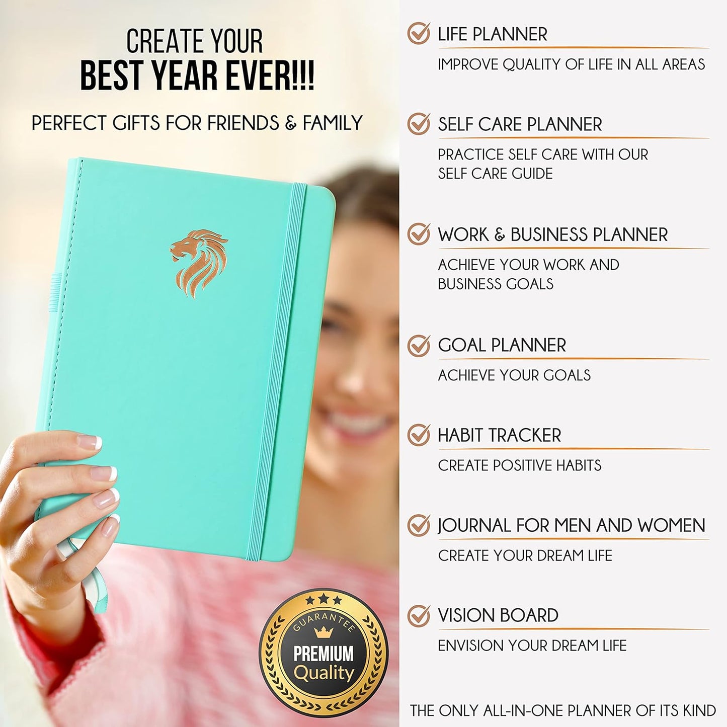 Hourly Planner - Undated Daily, Weekly & Monthly Planner with Budget Section | A 12 Month Journey to Increase Productivity & Happiness | Life Organizer & Gratitude Journal - Horizontal Format