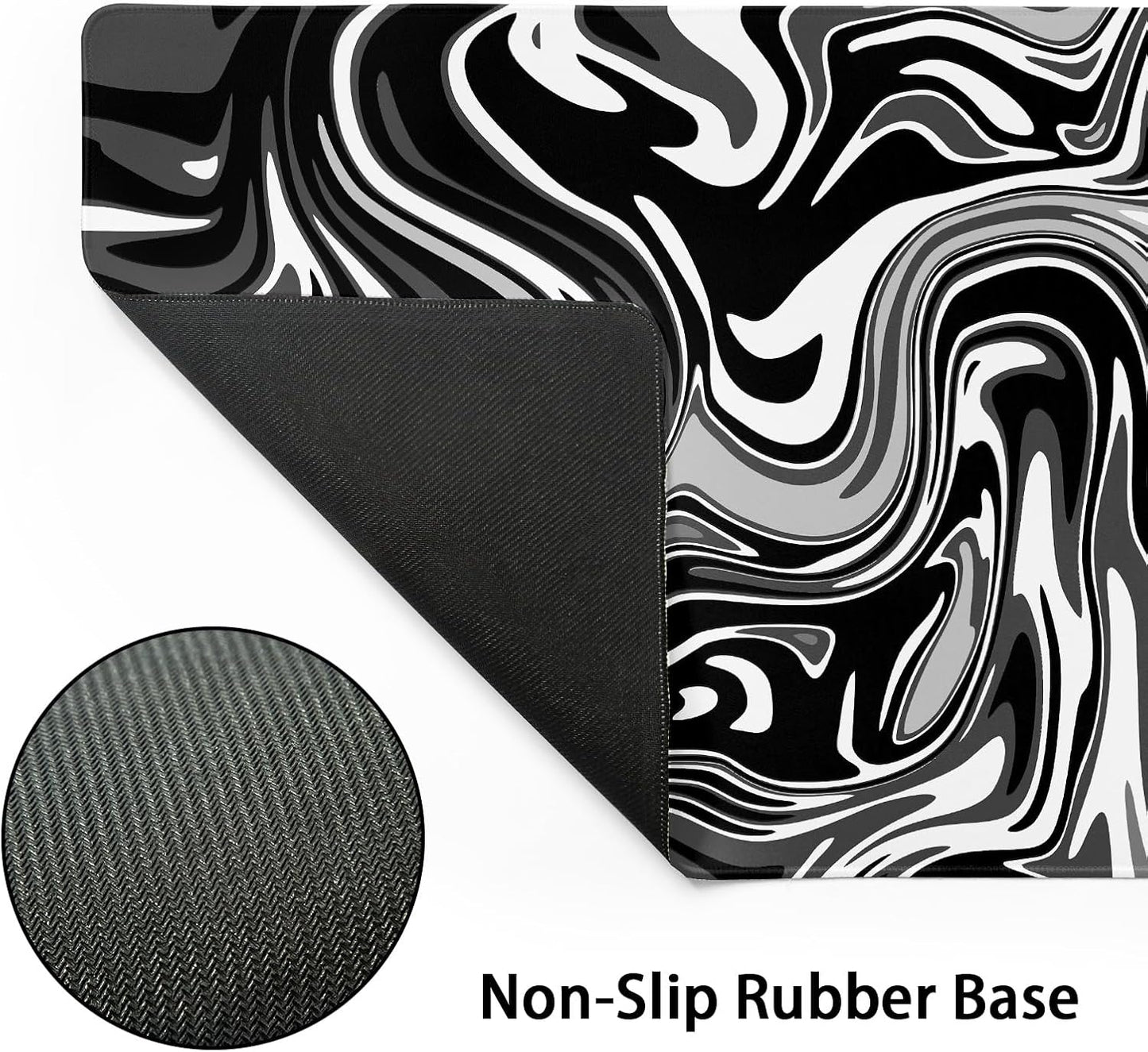 Black White Swirl Gaming Mouse Pad XXL Gray Marble Grey Fluid Design Extended Large Mouse Pad Big Desk Mat Non-Slip Rubber Base Stitched Edge Long Mousepad for Desktop Office Desk, 35.4 x 15.7 in