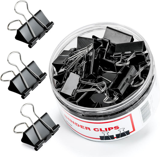 Binder Clips, 48 Pcs Medium Binder Clips, Kalerr Black Binder Clip Medium, 1.25 Inches Office Clip with Container, Paper Binder Clip Office Supplies, Paper Clamps Bulk for Office, Home, School