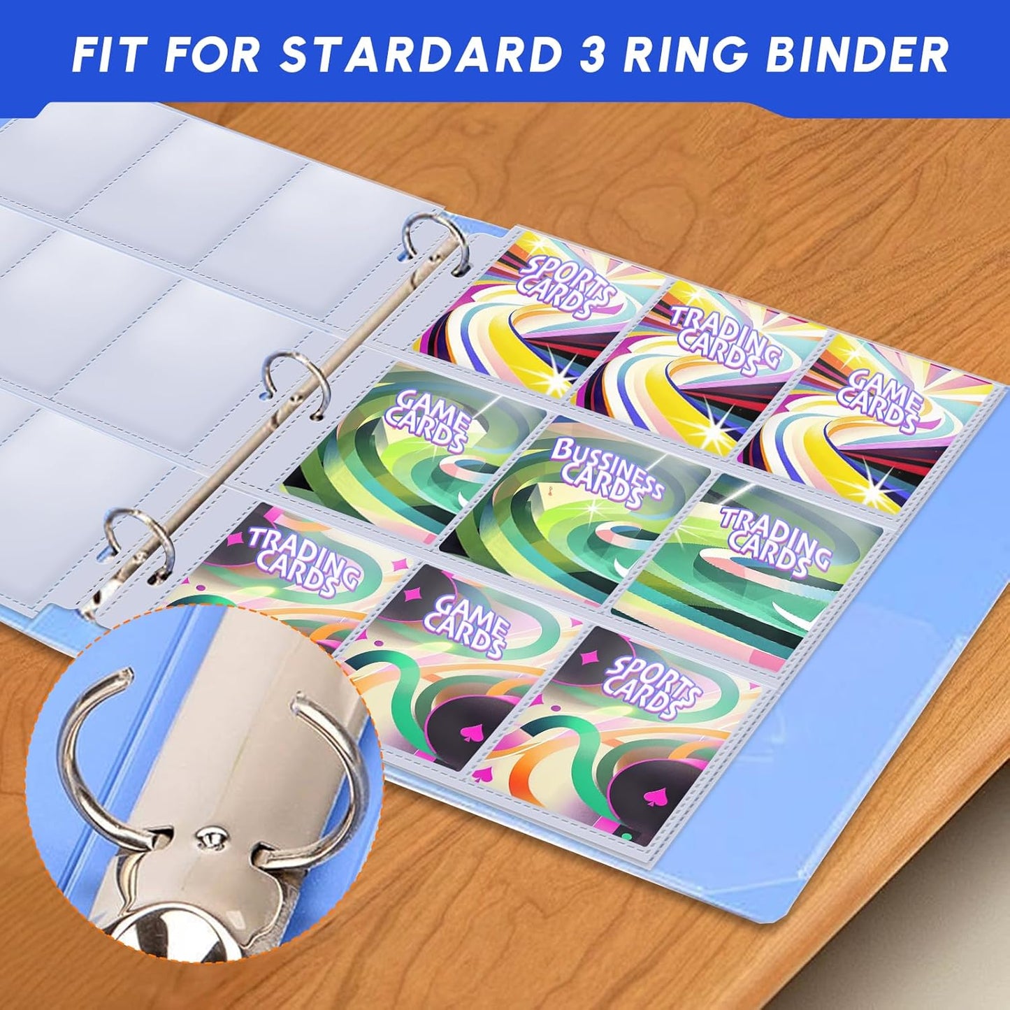 80 Pack 9 Pocket Trading Card Sleeve Pages,Page Protectors Card Sleeves Binder Sheets for 3 Ring Binder,Card Binder Sleeves for Baseball, Football, Game Sport Business Cards