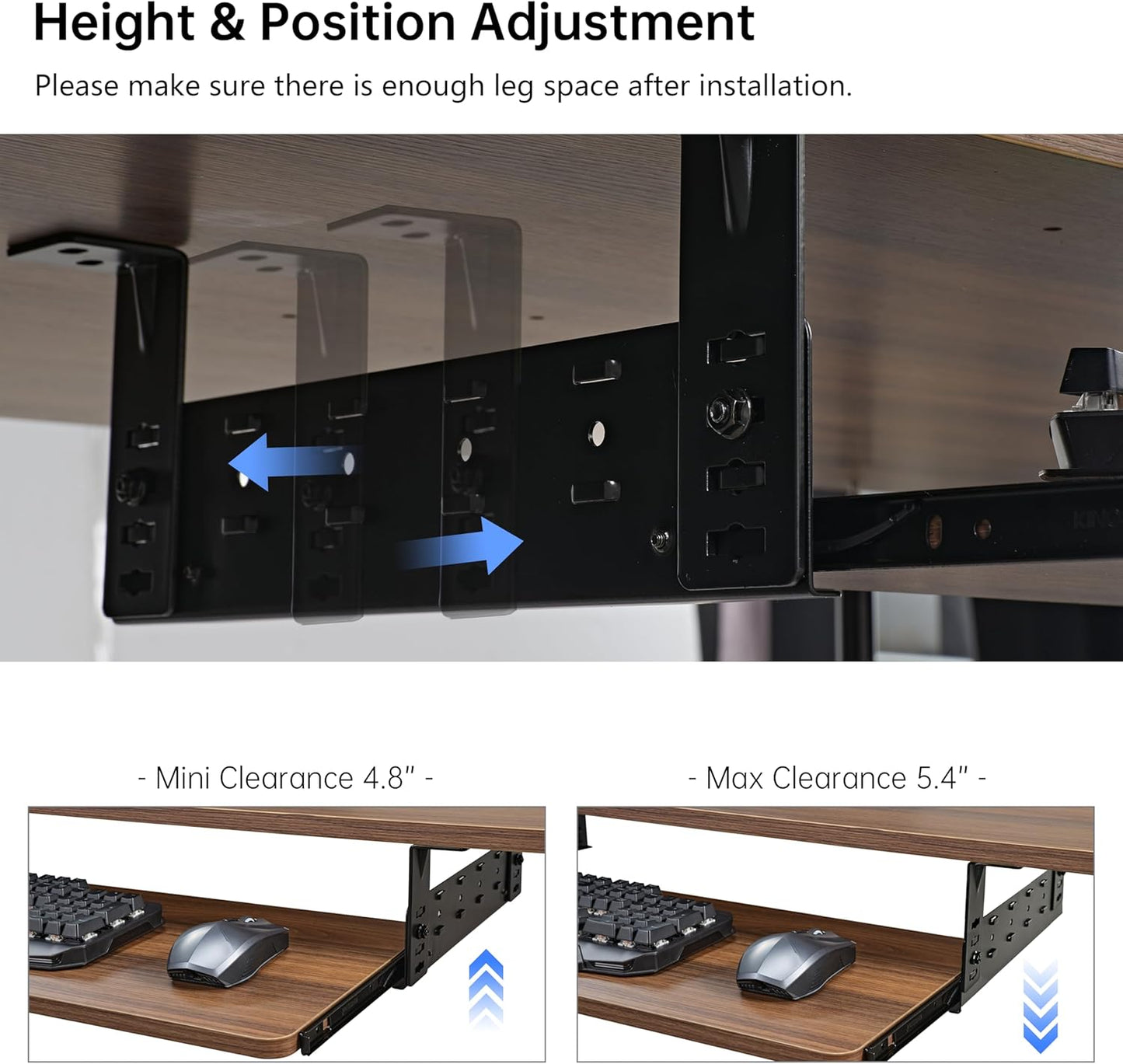 EUREKA ERGONOMIC Adjustable Keyboard Tray Under Desk, 28x11 Inch Large Slide Out Keyboard & Mouse Platform Tray, Wooden Pull Out Computer Keyboard Drawer for Typing Home Office Desk, Walnut