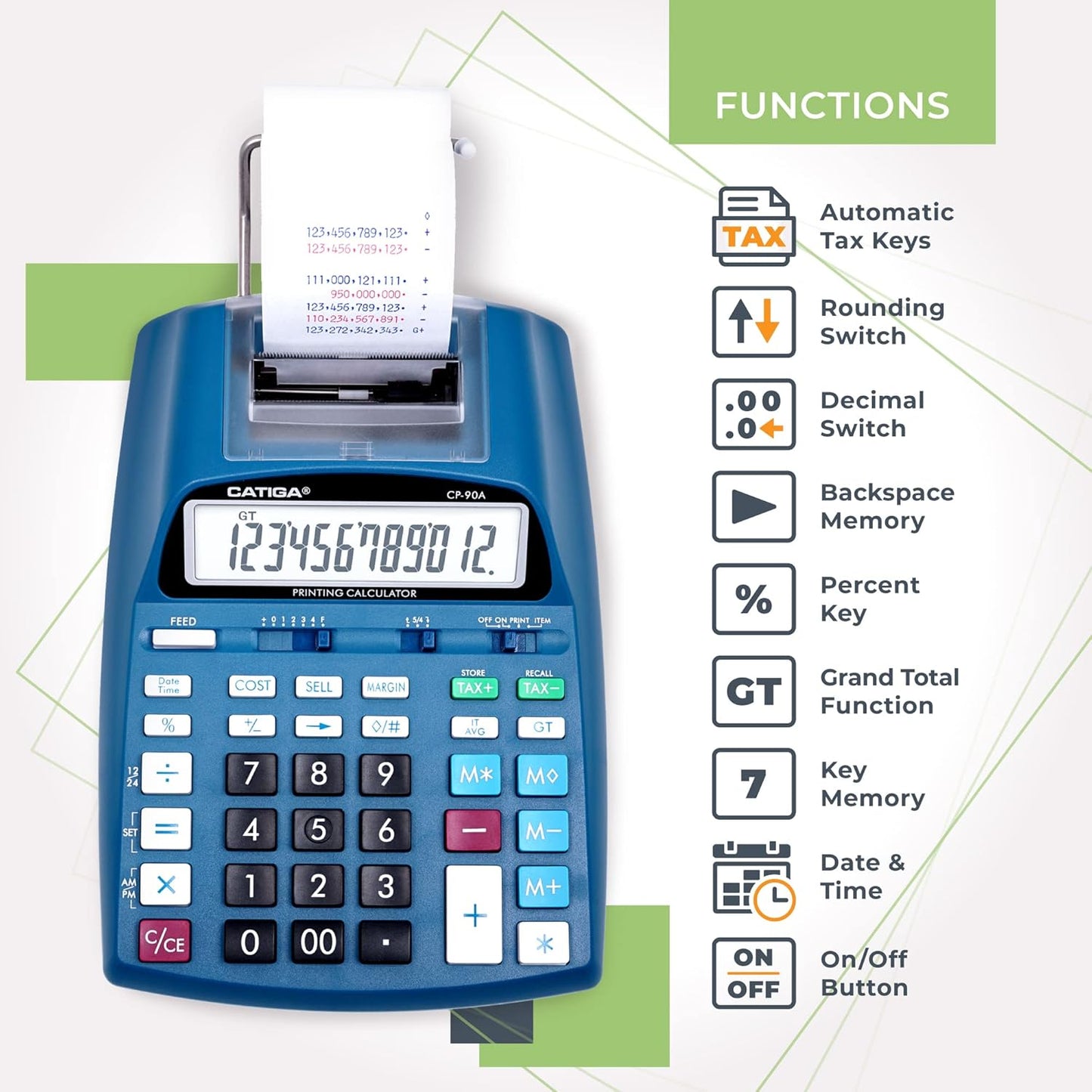 CATIGA New & Upgraded 2025 Printing Calculator Adding Machine 10 Key, Desktop Home Office Calculator with Paper Roll Print Out, Accounting Business Finance