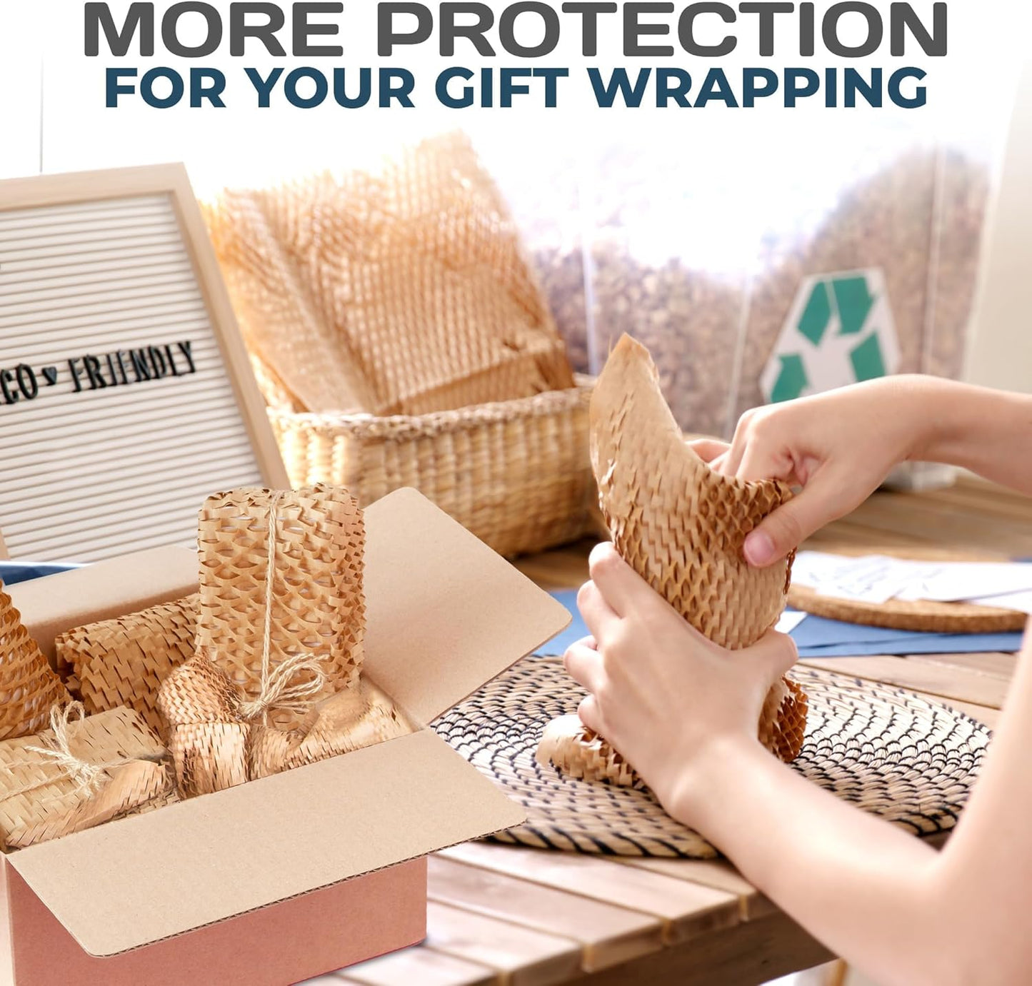 HexcelWrap Honeycomb Packing Paper - Eco-Friendly, Sustainable Paper Bubble Wrap for Shipping and Moving, Cushioned Packing Material. No Tape Needed - Natural, 12" x 1400'