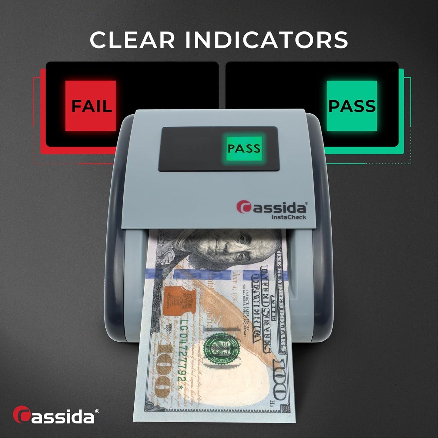 Cassida InstaCheck Small Footprint, Easy to Read Automatic Counterfeit Detector with Infrared, Magnetic and Ultraviolet Sensors, Compact and Lightweight Grey 11-3/4" x 9-1/2"