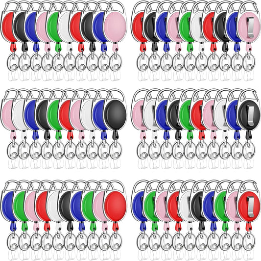 60 Pack Retractable ID Badge Holder Badge Reel with Carabiner and Belt Clip Badge Reels Retractable with Key Chain for Office Worker Doctor Nurse, Assorted Color