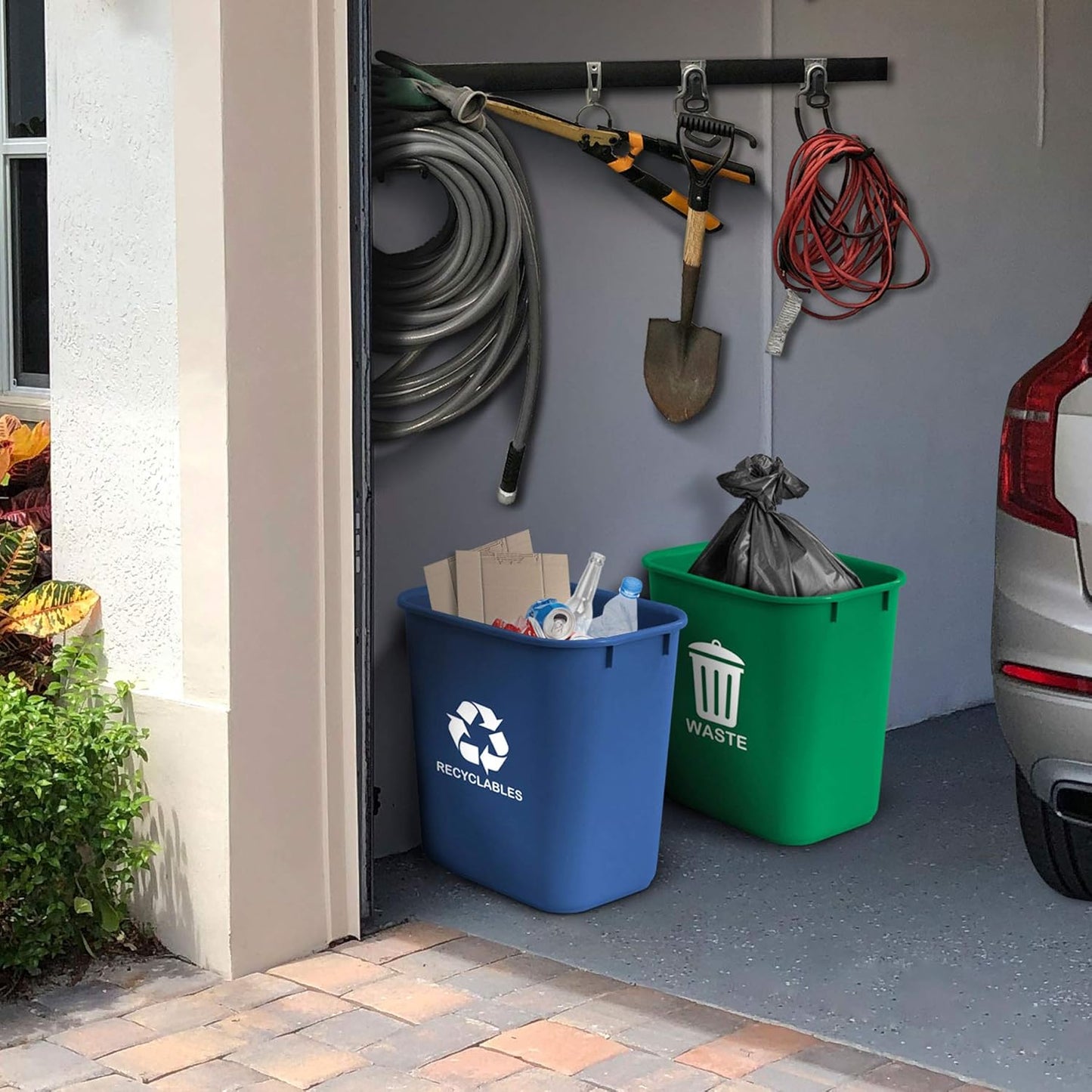Acrimet Wastebasket Bin for Recycling and Waste, 6.75 Gallon/ 27 Quart/ 24 Liter (Plastic) (Green and Blue) (Set of 2)