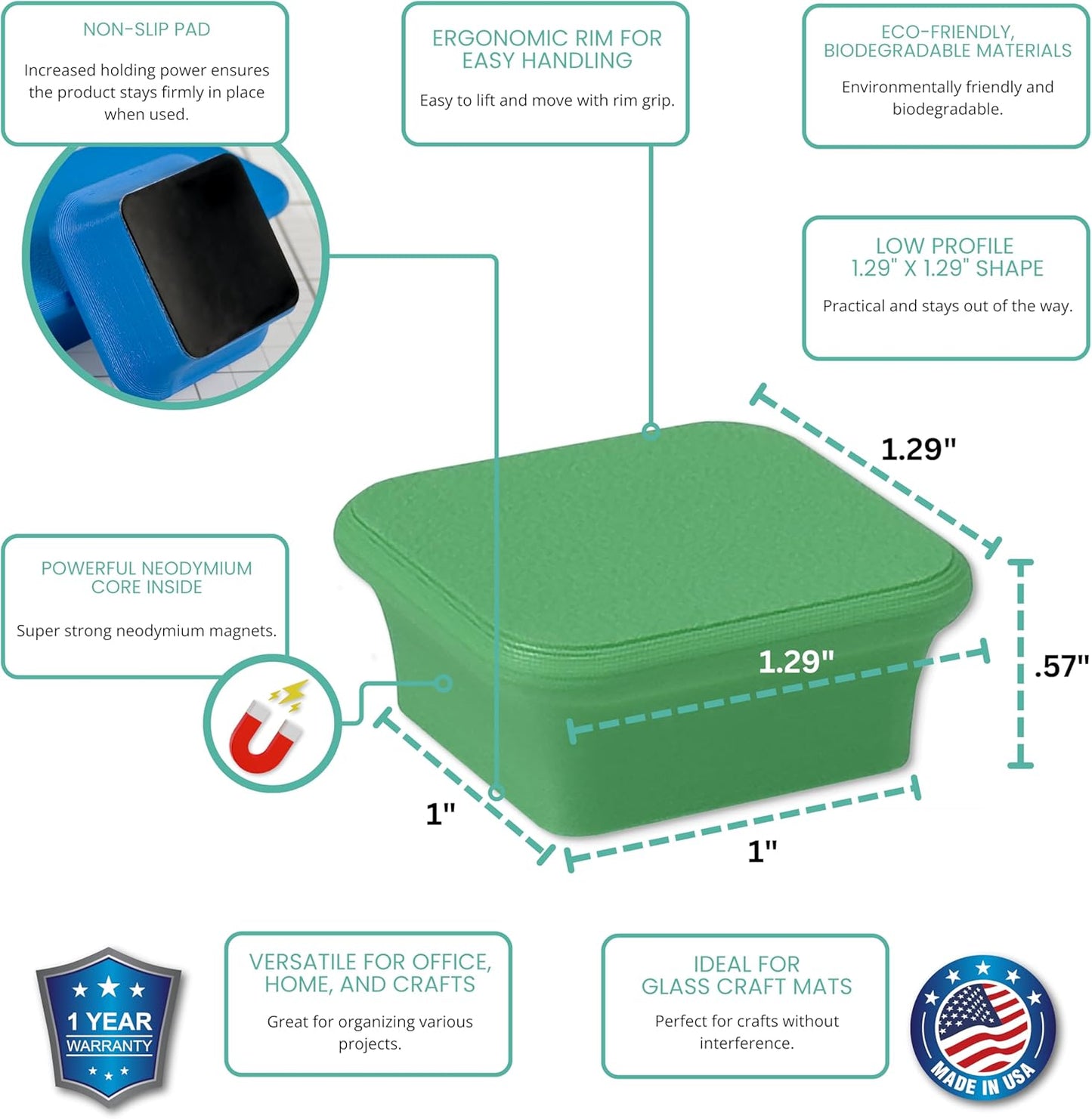 Glassboard Studio MiniBar Magnet - Strong Neodymium Rare Earth Magnets for Fridge, Whiteboard, Locker & Magnetic Glassboards - Ideal for Crafting & Office Use - Strong Fridge Magnets (Spring Green, 4)