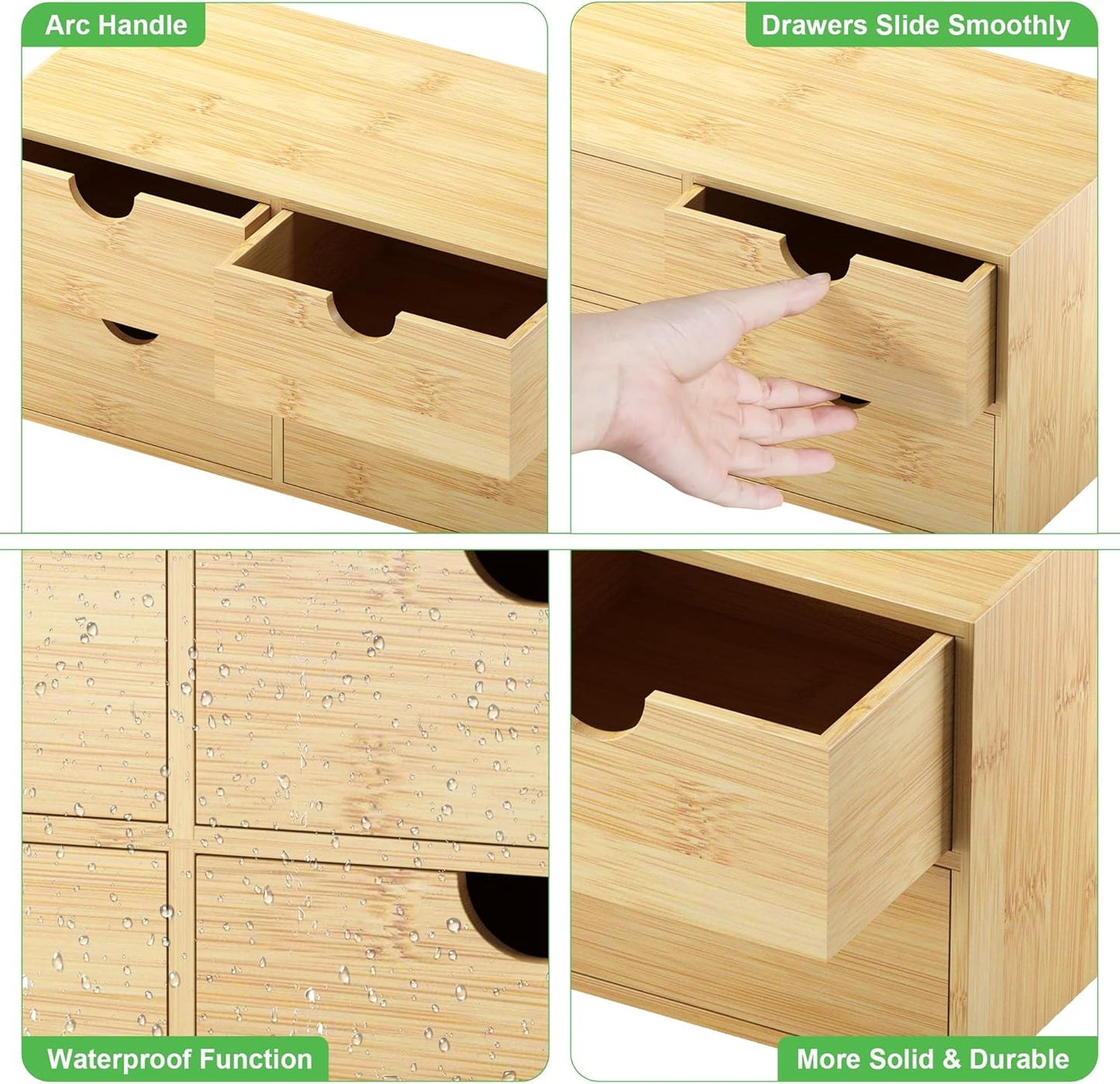 Bamboo Desk Organizer with Drawers - Small Desktop Countertop Mini Tabletop Storage Container - No Assembly Required