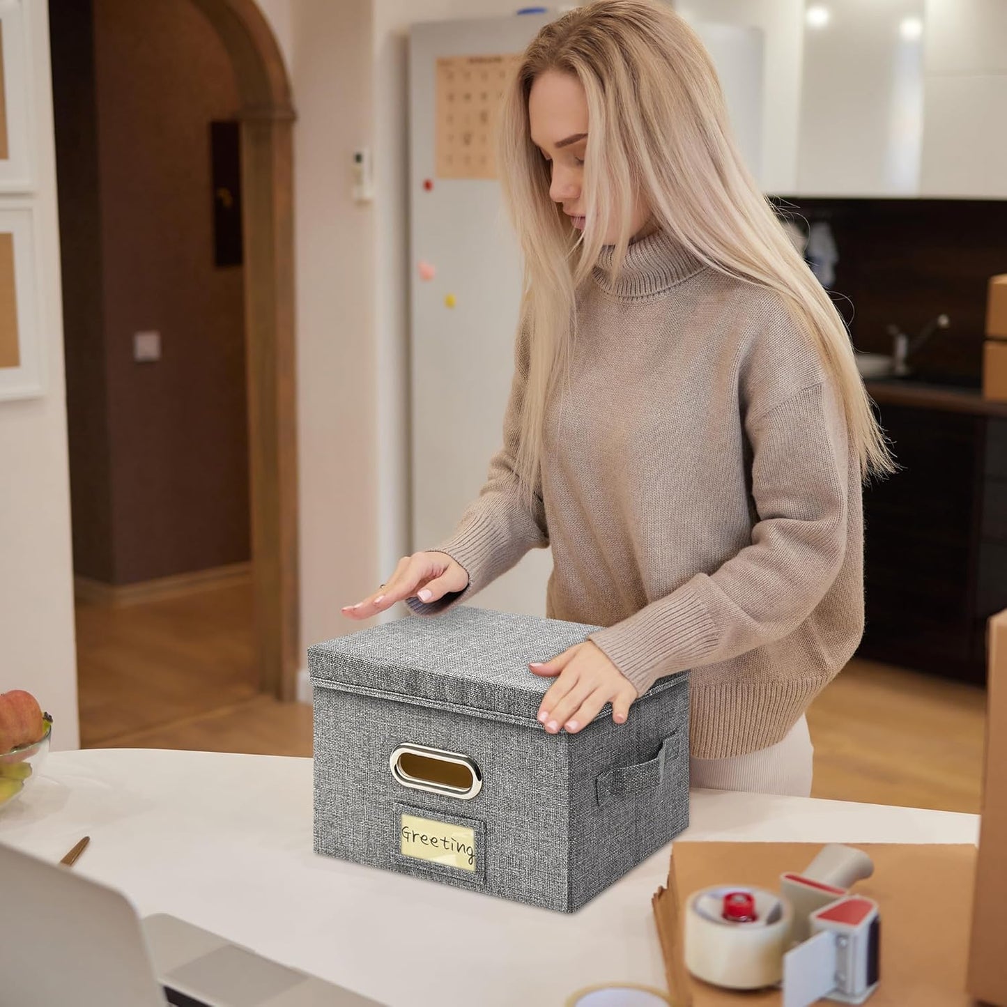 Greeting Card Organizer and Storage Box with 20 Pcs Adjustable Dividers, Storing Cards with 84 Pcs Labels Perfect for Storing Greeting Cards, Envelopes, Photos 2 Pack Grey