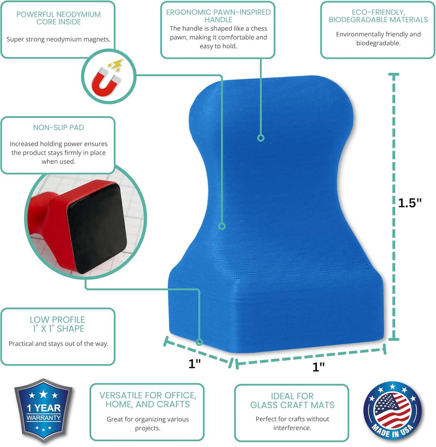 Glassboard Studio MiniPawn Magnet - Strong Neodymium Rare Earth Magnets for Fridge, Whiteboard, Locker & Magnetic Glassboards - Crafting & Office Use - Strong Fridge Magnets (Cobalt Blue, 12)