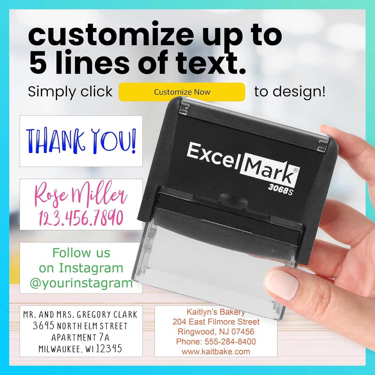 ExcelMark Custom Rubber Stamp – Clean & Easy Stamping – Personalized Self-Inking Stamp (Extra Large)