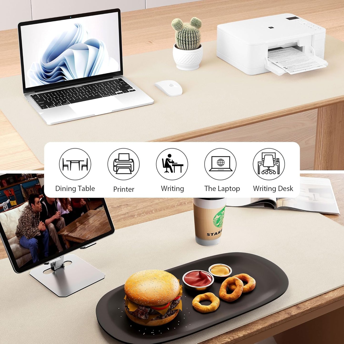 Aothia Dual-Sided Desk Mat - Natural Cork & Leather Desk Protector, Large Mouse Pad & Writing Pad for Office/Home, Beige (37.8"x17")