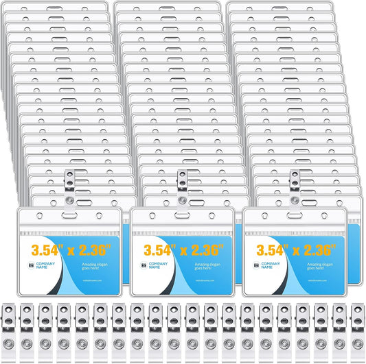 300 Sets Clip on Name Tag Clear Name Badge with Clip Waterproof PVC ID Badge Holder Transparent Name Tag Holder with Resealable Zipper Seal and Metal Badge for Teacher Worker