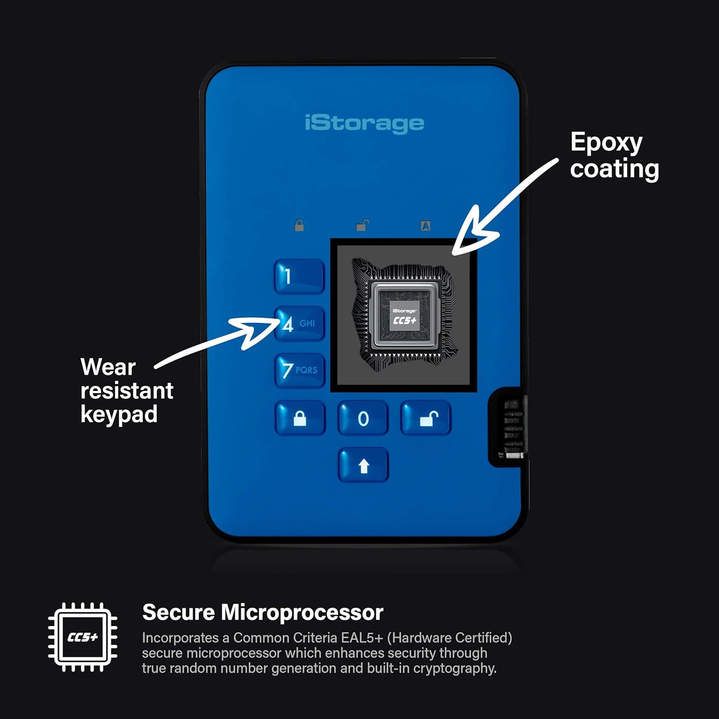 iStorage diskAshur2 HDD 4TB Blue | Secure portable hard drive | Password protected | Dust & water resistant | Hardware Encryption