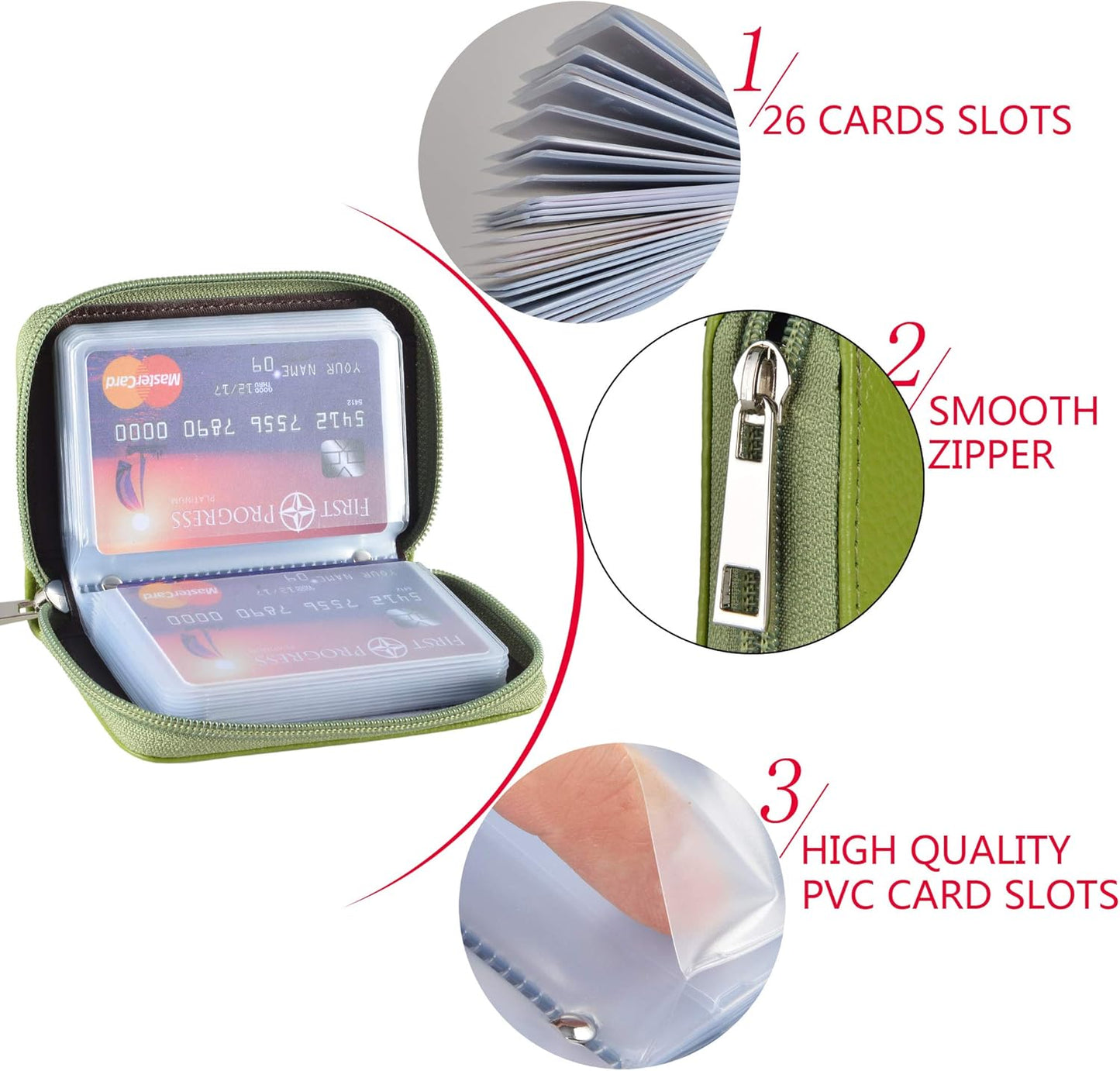 Easyoulife Genuine Leather Credit Card Holder Zipper Wallet With 26 Card Slots