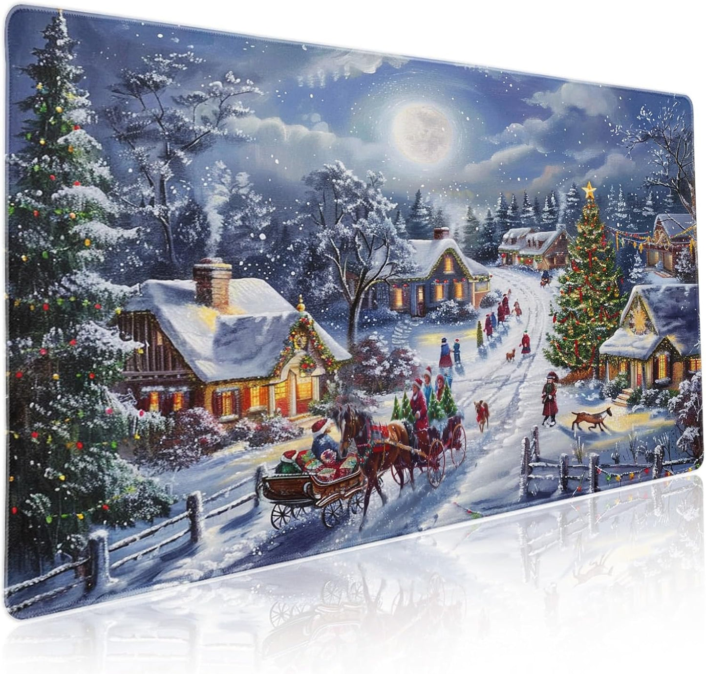 Christmas Gaming Mouse Pad XXL Xmas Tree Deer Snowflake Extended Winter Holiday Large Mat Mousepad Desk Pad Non-Slip Rubber Base Stitched Edge Keyboard Pad Playmat for Computer,35.4×15.7 Inch