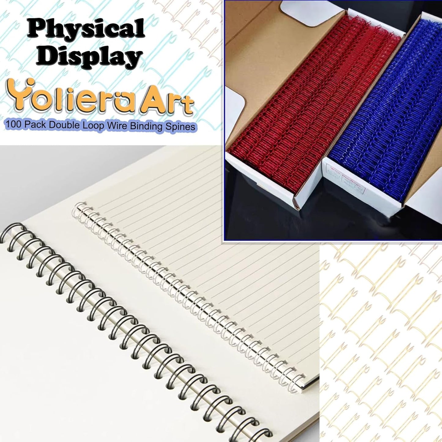 100 Pack Double Loop Wire Binding Spines, YolieraArt Wire Binding Spines, 5/16 Inch Binding Wire for Letter Size (40 Sheet Capacity, 100P, 3:1 Pitch, Red)