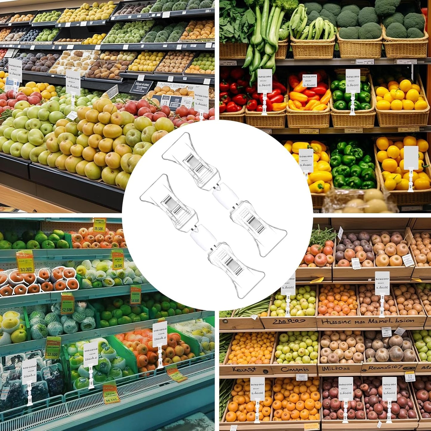 100 Pcs Double Sided Sign Clips - Rotatable Mini Clip Clear Plastic Sign Holder Stand for Label Clothing Business Cards Retail