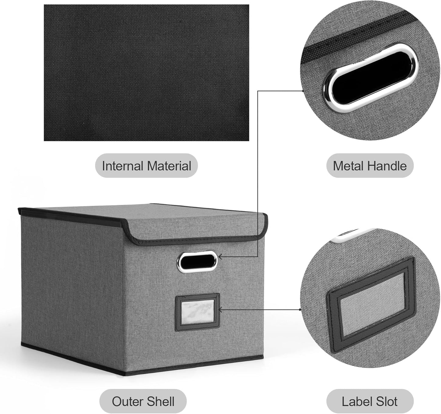File Organizer Box, Linen Filing Organizer with Lid, Large Desktop File Boxes,Dark Grey