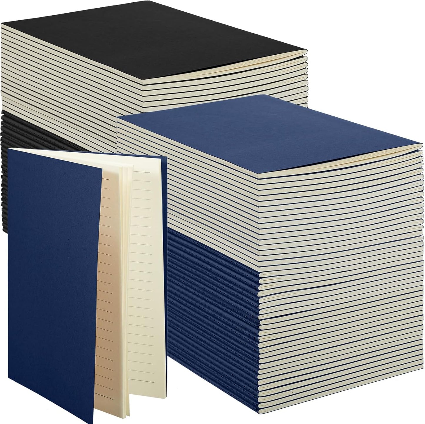100 Pcs Kraft Notebook Journals 5.5 Inch x 8.3 Inch A5 Softcover Notebooks Bulk for Writing Sketch Office Notepad with 60 Pages 30 Sheets(Black, Navy,Lined)
