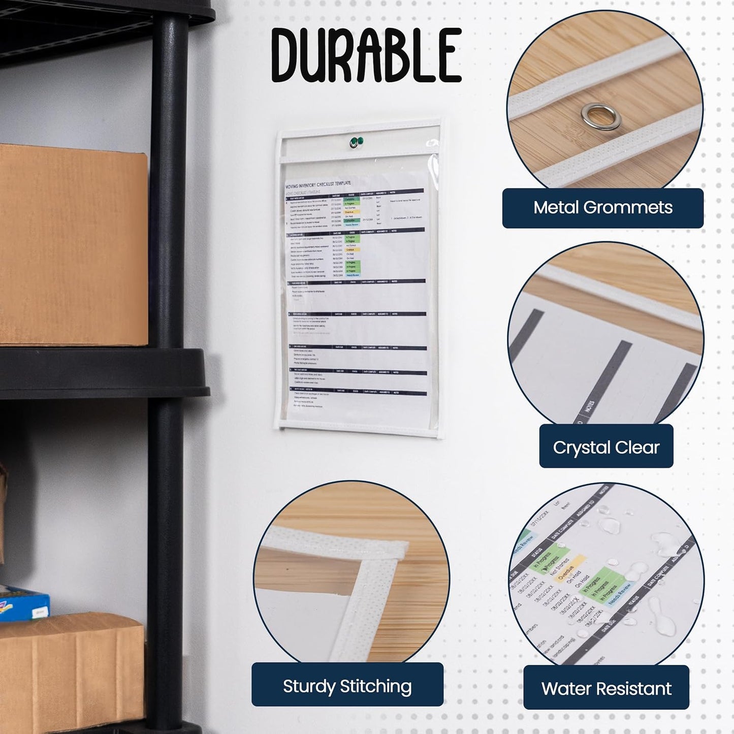 Essex Wares - 5 Pack, White, Job Ticket Holders, 10" Wide x 13.5" Tall - Clear Plastic Shop Ticket Holders - Easy to Use, Reusable & Easy Erase Plastic Invoice Holders, Water-Resistant & Durable