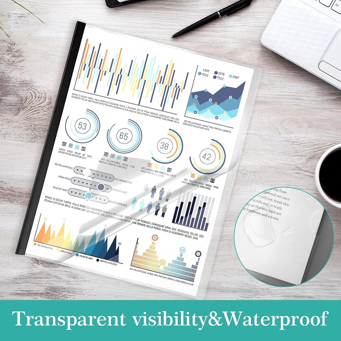 Dynta Report Covers 42 Pack Presentation Folders for Letter Size 70 Sheet Capacity, 5.5 Mil Report Covers with Sliding bar Black, Resume Folder Clear Folder for File Resume Documents