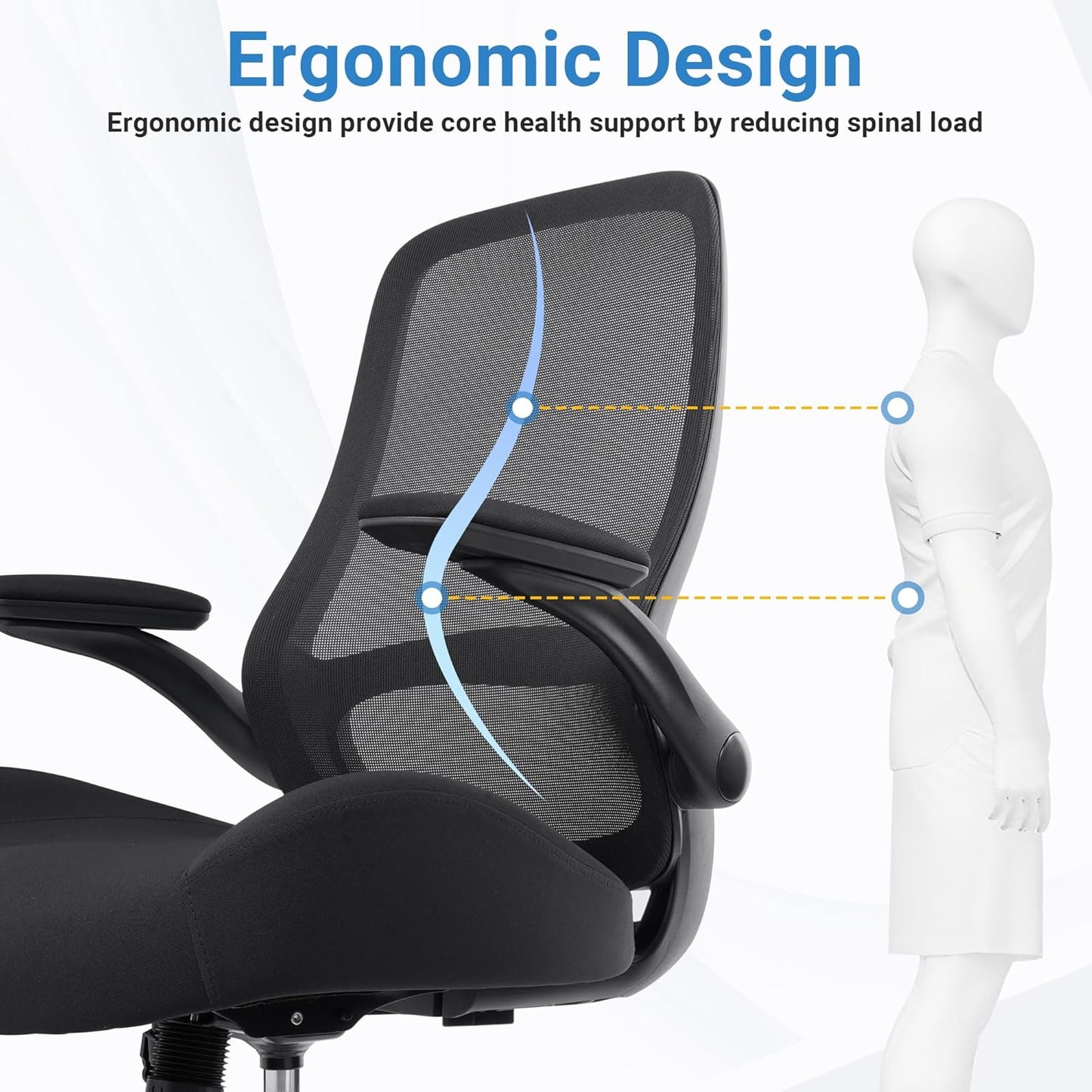 HYLONE Heavy Duty Office Chair, 5" Thickened Seat Ergonomic Desk Chair with Adjustable Armrests, Home Office Computer Chairs for Long Hours Mesh Executive Chair(Black)
