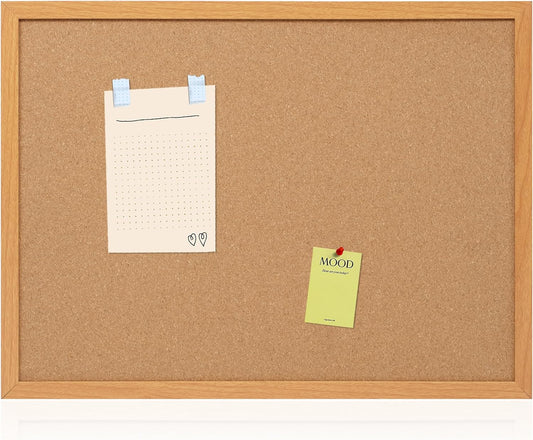 Board2by Cork Board Bulletin Board 18" x 24", Wood Framed Corkboards for Wall Decor, Hanging Office Message Board, Large Wall Mounted Notice Pin Board with 15 Push Pins for School, Home & Office