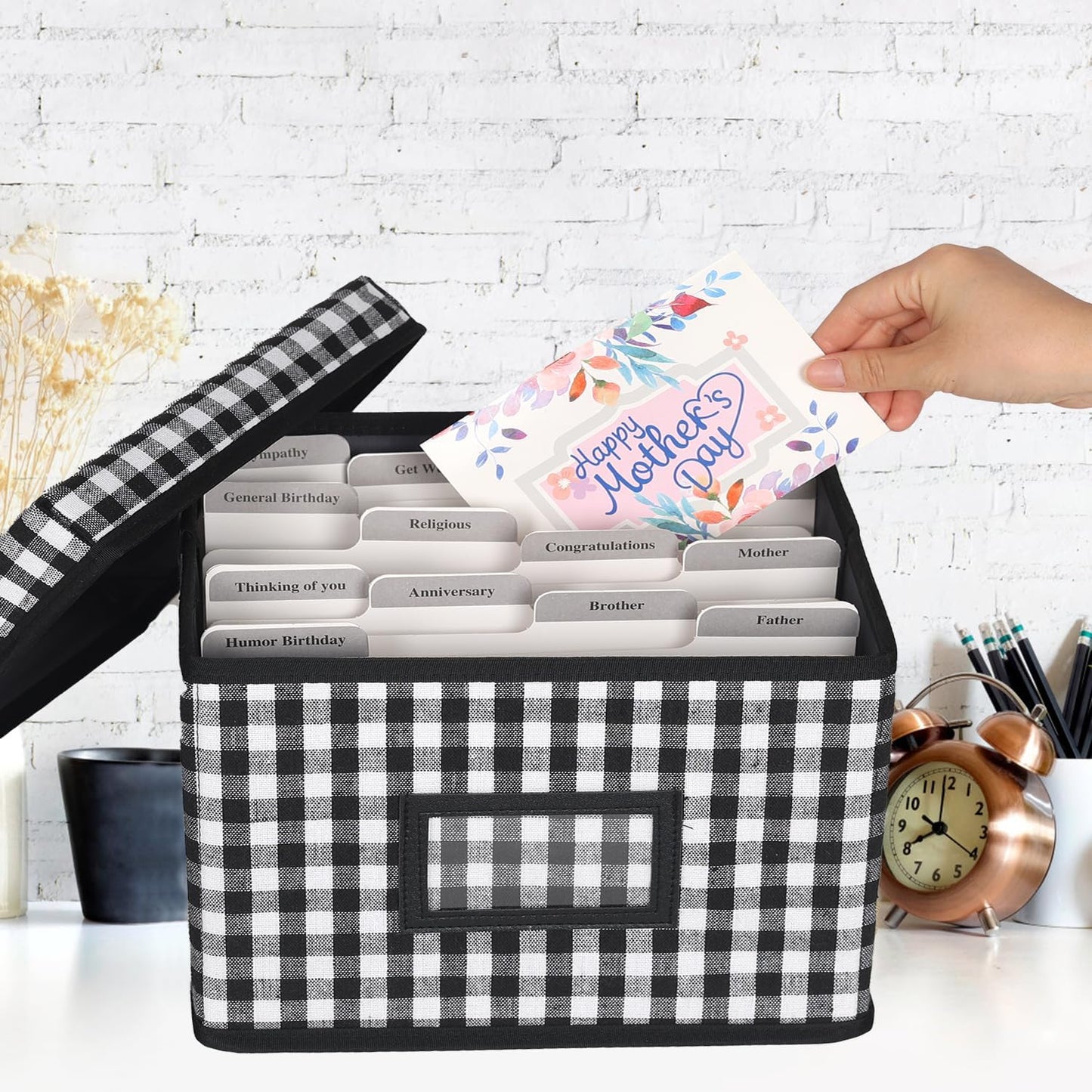 Greeting Card Organizer and Storage Box with 15 Adjustable Dividers, Stores 140+ Cards, Suitable for Storing Greeting Cards, Envelopes, Stickers, Photos, Notecards and More,2-Pack