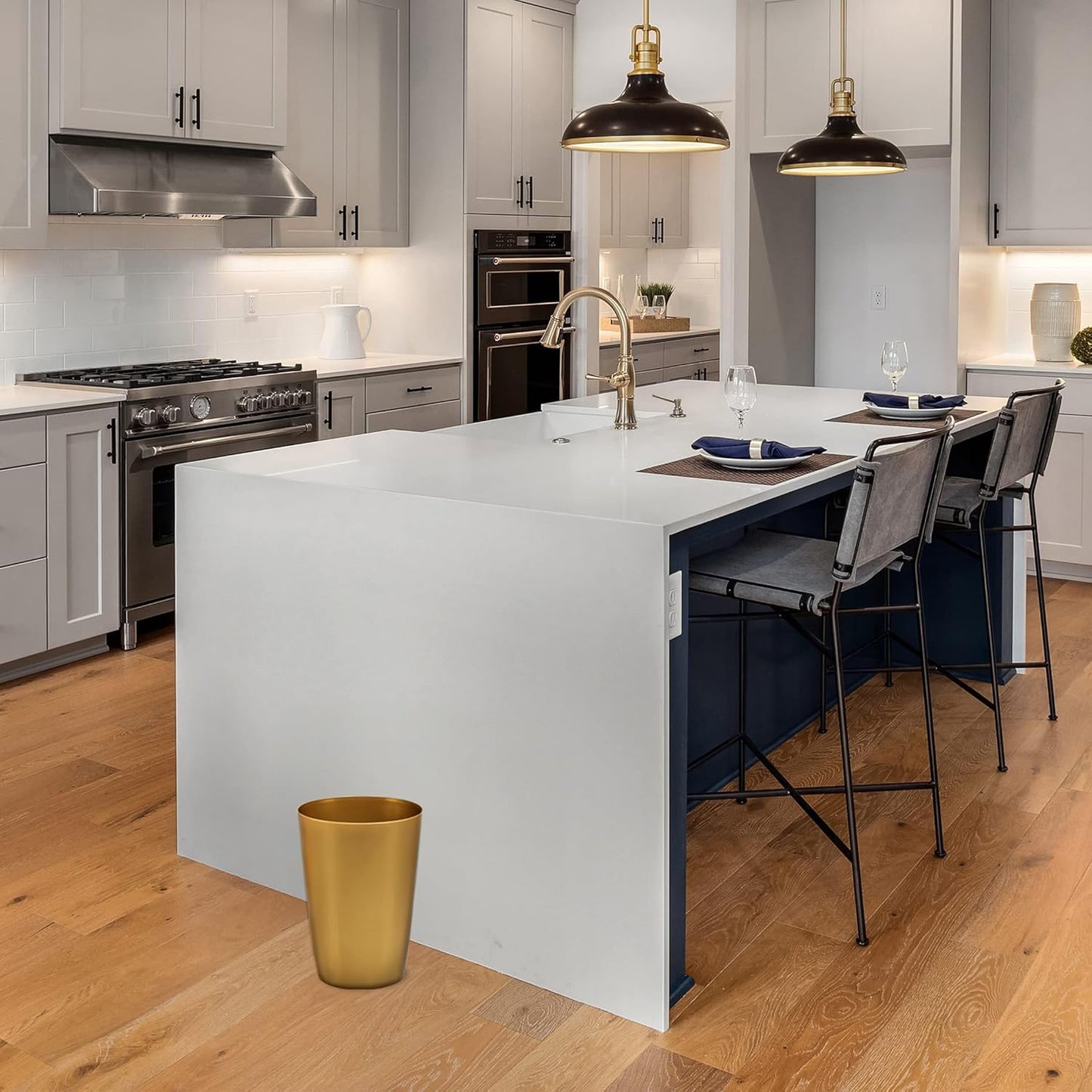 HOLDN’ STORAGE Small Trash Can - 1.58 Gallon Open Top Waste Bin, Compact Waste Can Perfect for Bathroom, Kitchen, Office, Dorm - Durable Garbage Can - Soft Brass