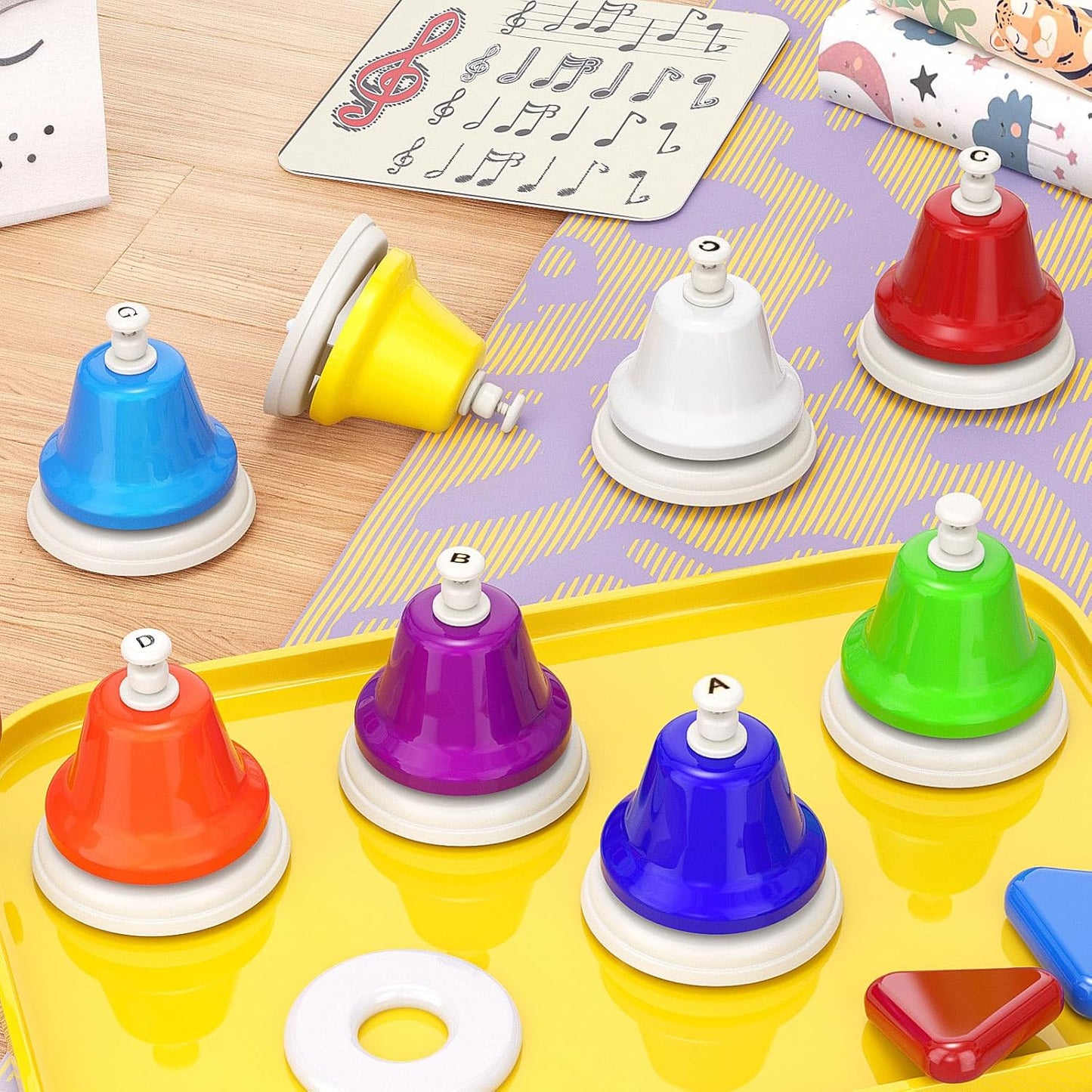 Facmogu Desk Bells, 8 Notes Diatonic Metal Hand Bells, Rainbow Music Bells, Musical Learning Teaching Percussion Instrument, Holiday Birthday Gift