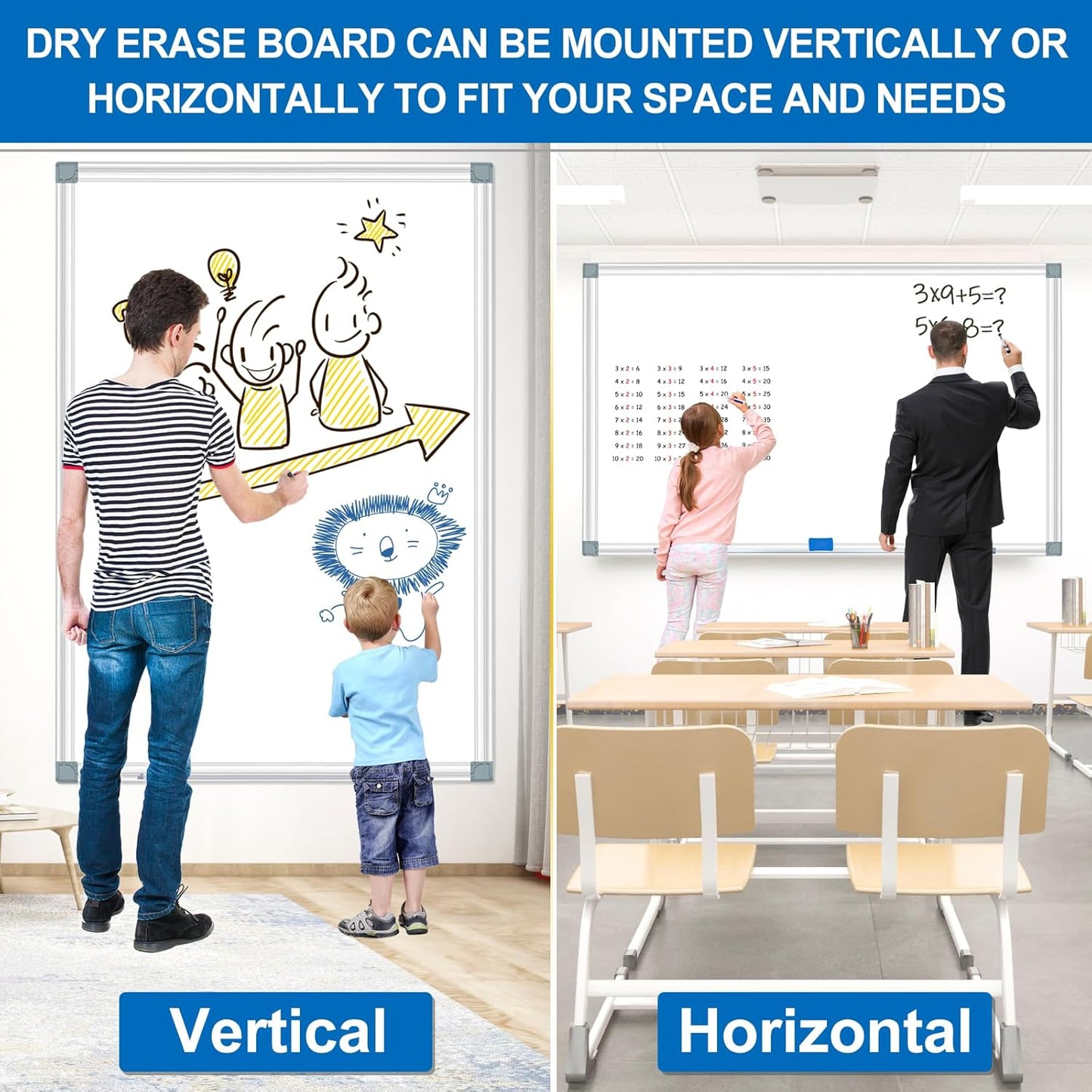 H-Qprobd 6'x4' Large Magnetic White Board Dry Erase Whiteboard with Aluminum Frame, 72"X48" Hanging White Boards for Wall with Long Pen Tray, Presentation Board for Office Classroom Home