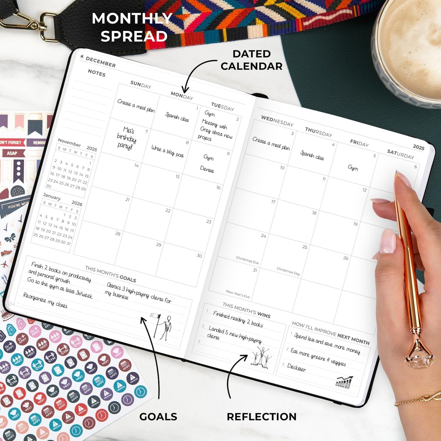 Clever Fox Dated Planner Premium 2025 – Weekly Agenda for Planning & Time Management –Notebook with Habit Tracker & To-do List (Black)