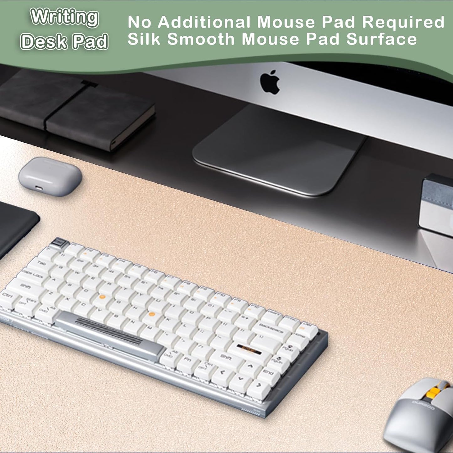 Boutilon Leather Desk Pad Protector,Non-Slip Mouse Pad,Laptop Desk Pad,Office Mouse Mat,Waterproof Leather Desk Blotter,Desk Writing Pad for Office and Home (L-Golden,35"x 17")