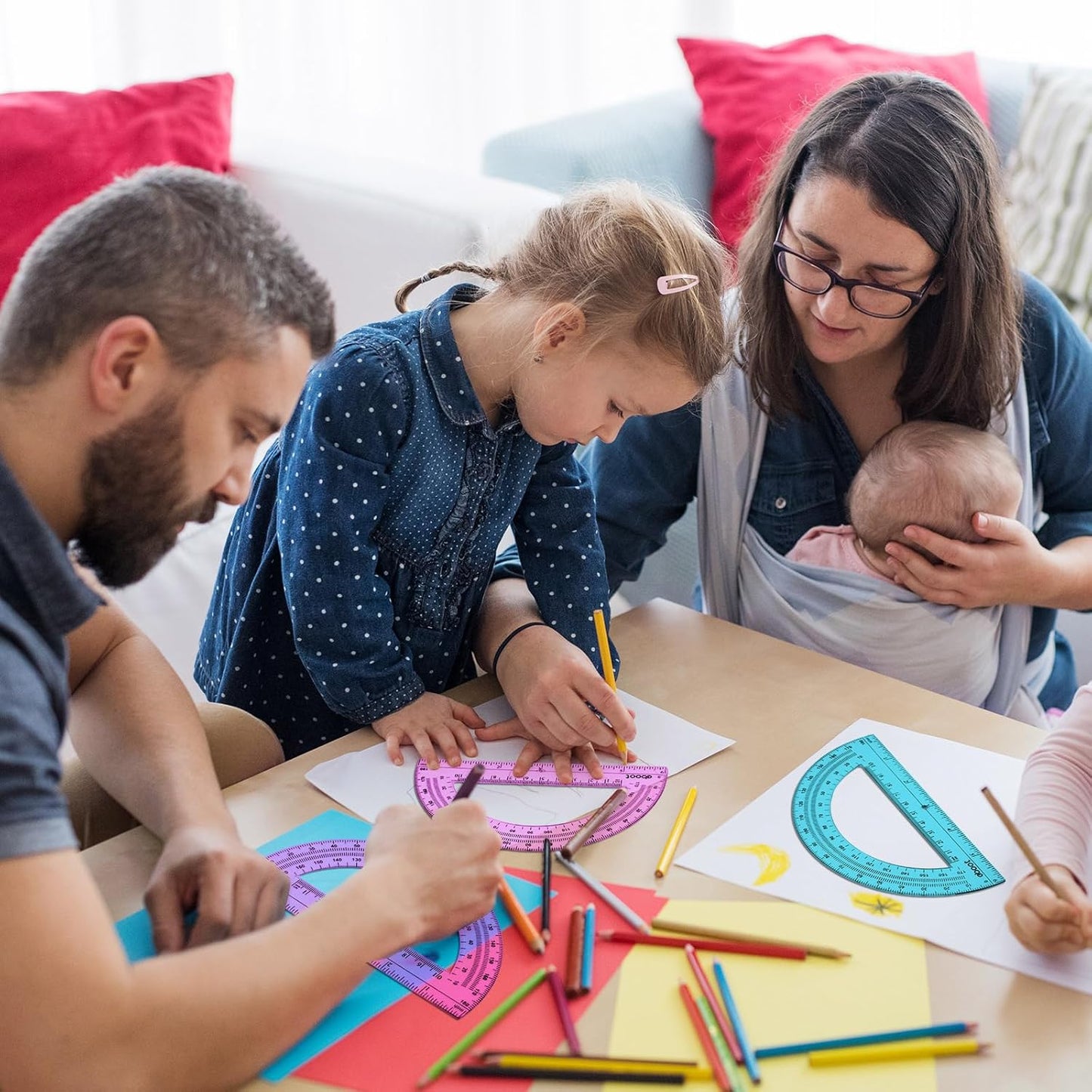EBOOT 24 Pack Plastic Protractors Math Protractor 180 Degrees 6 Inch (Pink, Blue)