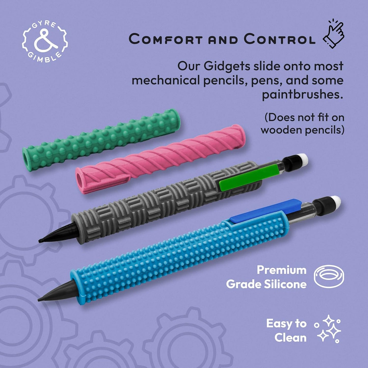 Gyre & Gimble Pencil Gidgets – Textured Silicone Pencil Sleeve for Quiet Fidgeting – Transform Your Mechanical Pencil into a Sensory ADHD Tool for Kids and Adults – 4 Sleeves & 2 Pencils