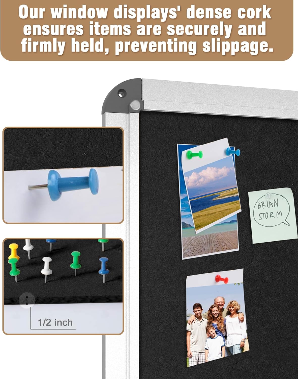 28"x26" Enclosed Bulletin Board, Lockable Weather-Resistant Aluminum Cork Noticeboard for School & Office, Silver Frame w/Black Flet