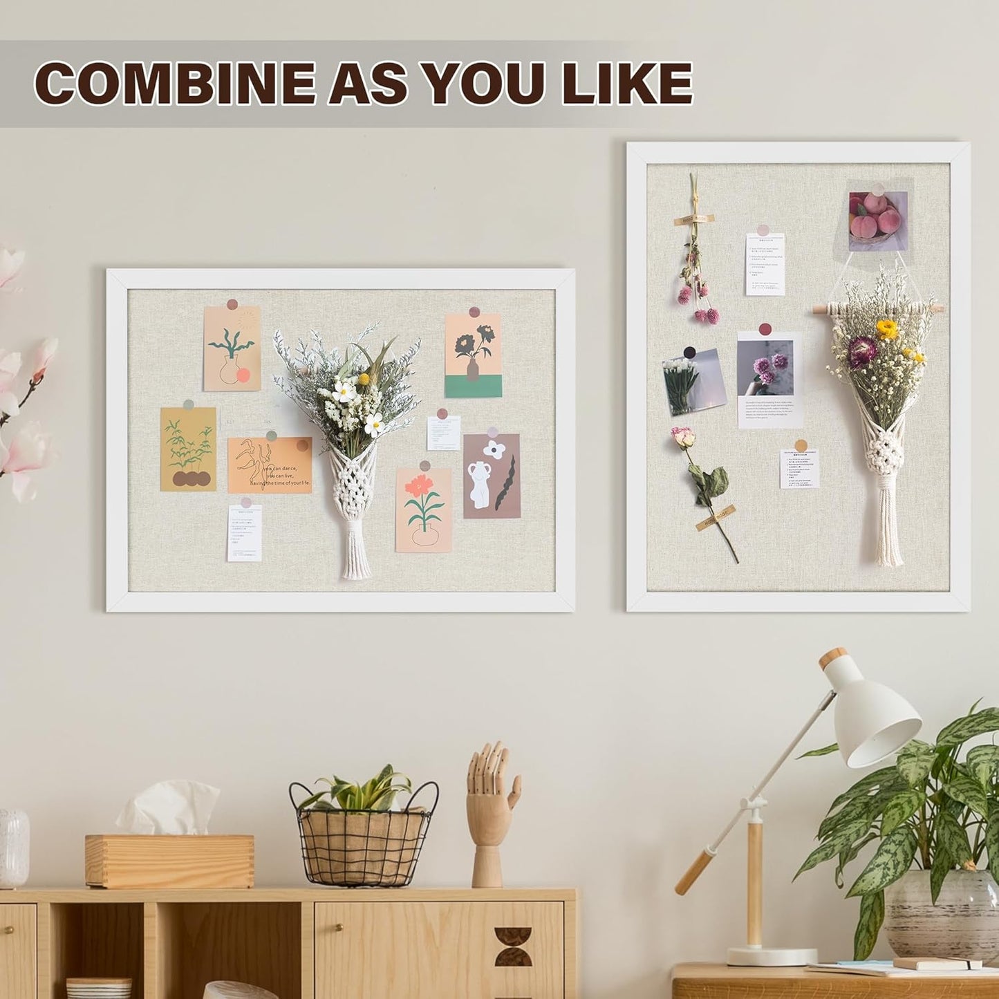 Cork Board Bulletin Board 18" x 24", 2-Pack Large Linen Corkboards with Frame for Walls, Cute Picture Display Pin Board Vision Board for Room School Office Bedroom 40 Pushpins Vintage White