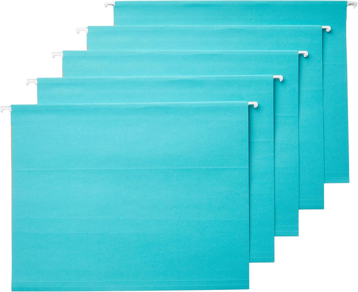 Amazon Basics Hanging File Folders, Letter Size, Aqua, 25-Pack