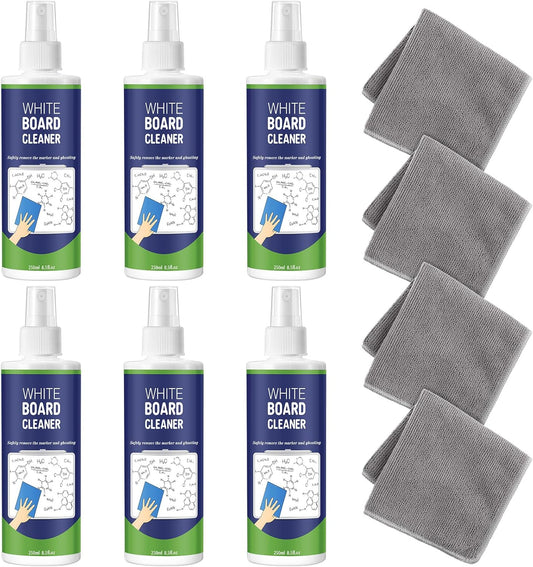 6 Pack Whiteboard Cleaner Spray 8.5oz Dry Erase Board Cleaner with 4 Cloths Non Toxic Dry Erase Cleaner Removes Stubborn Marks from Whiteboards