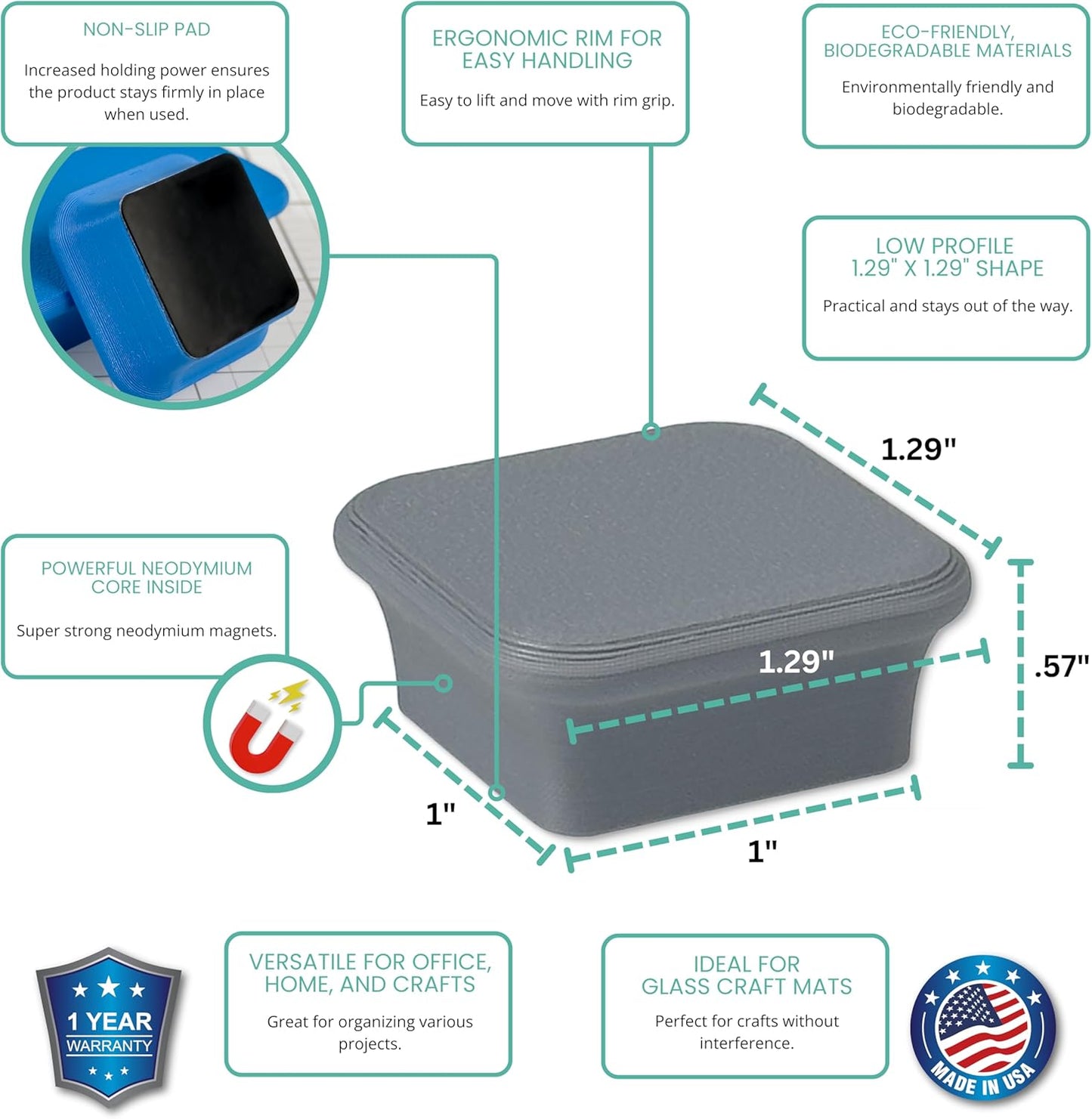 Glassboard Studio MiniBar Magnet - Strong Neodymium Rare Earth Magnets for Fridge, Whiteboard, Locker & Magnetic Glassboards - Ideal for Crafting & Office Use - Strong Fridge Magnets (Steel Gray, 2)