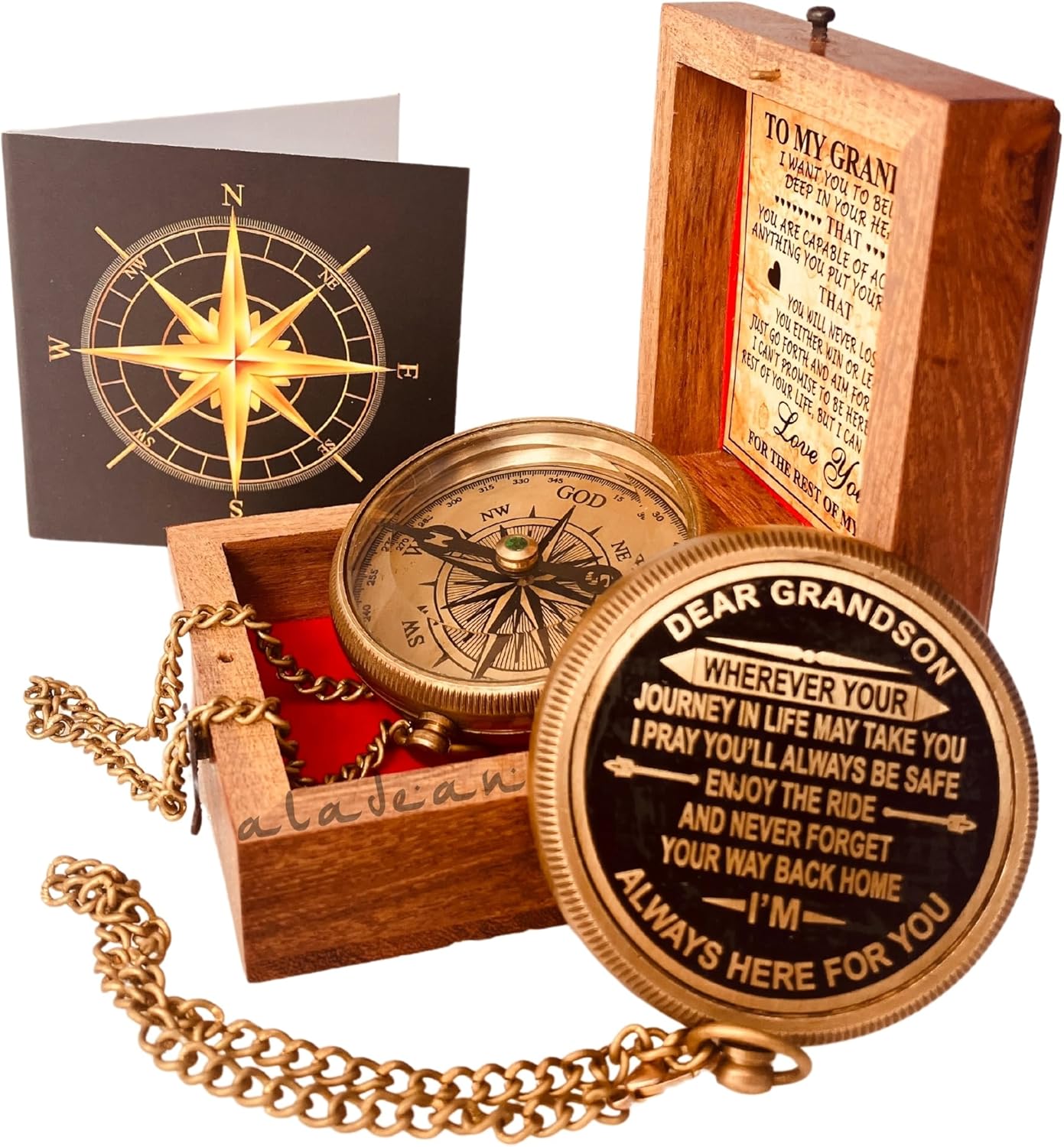 Gift for Grandson Brass Compass Engraved Quote | Memory Present to My Grandson Birthday, Baptism, Graduation, Confirmation, Love, Gift idea by Grandpa Grandma