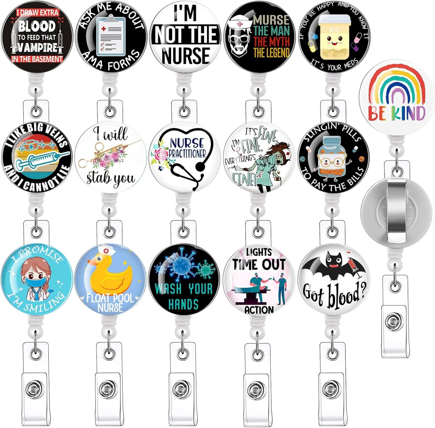 16pcs Badge Reels Retractable Badge Holders,Id Badge Holders Retractable with Clip,Cute Badge Reel for Men,Women,Girls 15