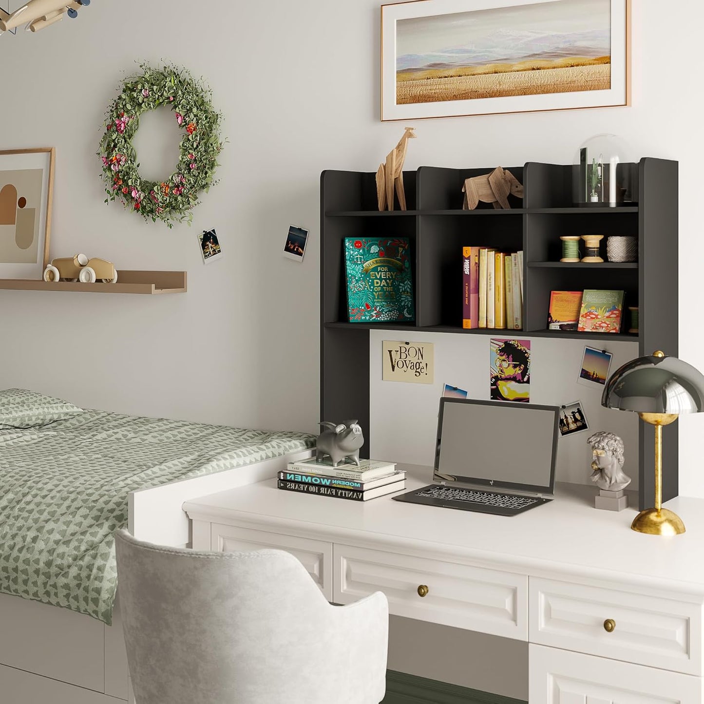 ChooChoo Desktop Bookshelf, Wood Desk Hutch Organizer with 7 Shelves for Computer Desk, Desktop Shelf Bookshelf Storage for College Dorm Office Home, Black