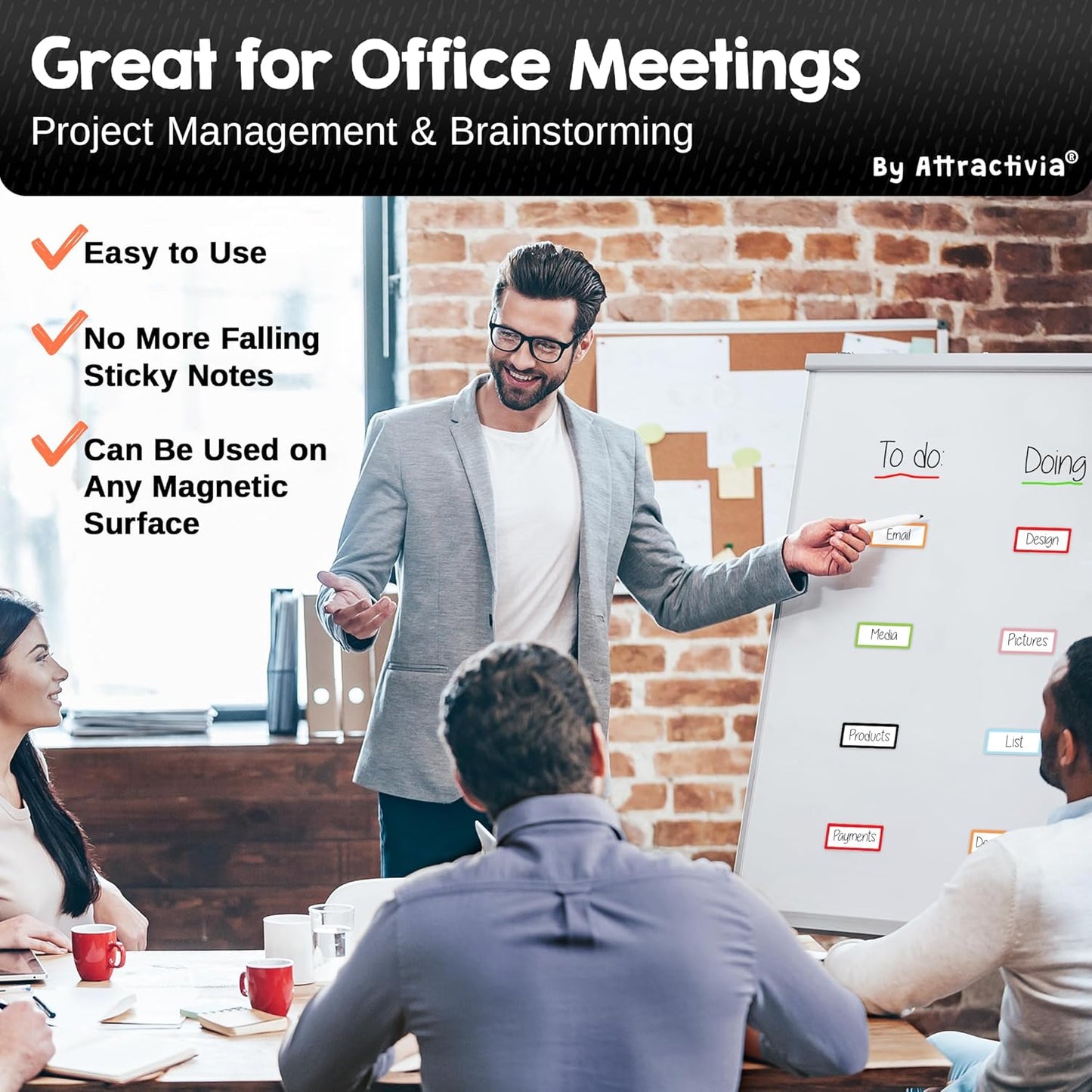 Dry Erase Magnetic Labels 2.8 x 1.2 in, Color Borders, Dry Erase Magnets, 60-Pack, White Erasable Write-On All-Purpose Labels, for Office, Education, Home, Whiteboard, Magnetic Name Tags