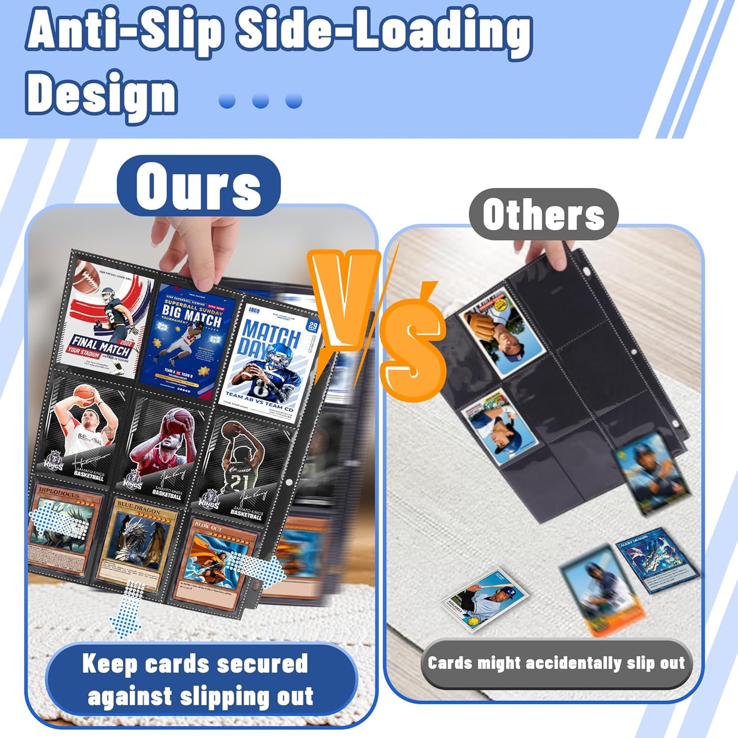 450 Pockets Trading Card Sleeves Binder, Baseball Card Binder Sleeves fit for Game Cards, Standard Size Sports Card, 3 Ring Binder Card Holder Protector