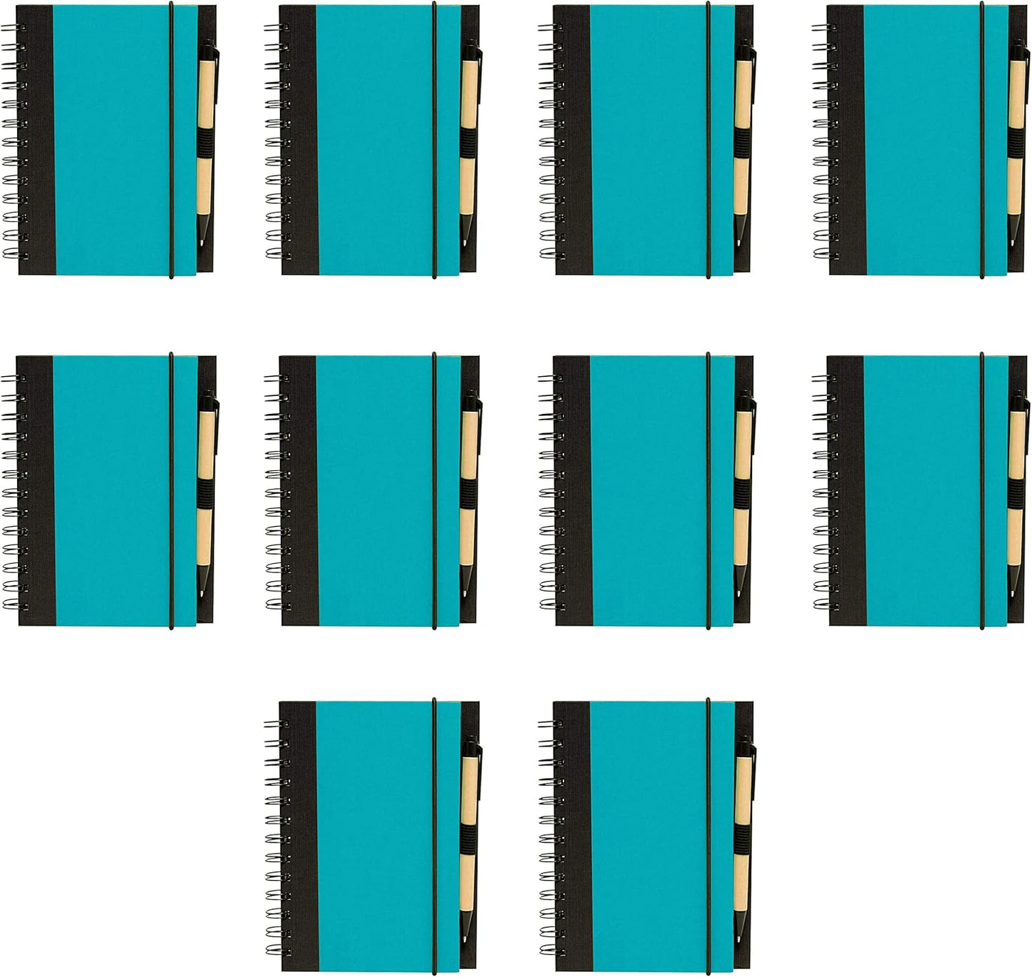 DISCOUNT PROMOS Eco Block Notebooks with Pens Set of 10, Bulk Pack - Perfect for School, Office, Business, Home - Aqua