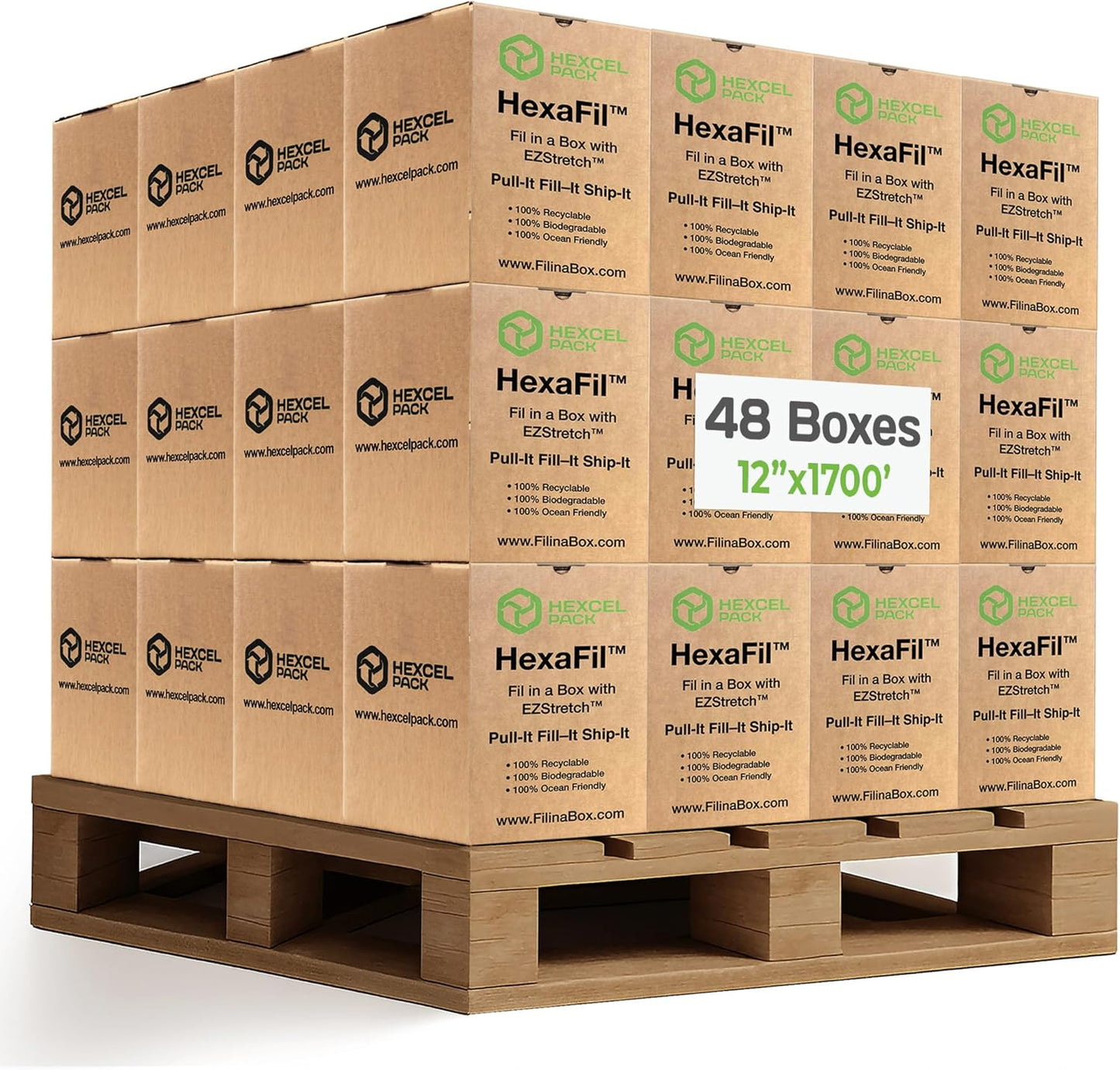 HexaFil Honeycomb Packing Paper - Eco-Friendly, Sustainable Filler for Shipping and Moving, Cushioned Packing Material in Easy Self-Dispenser Box - White, Pallet of 48, 12" x 1700'