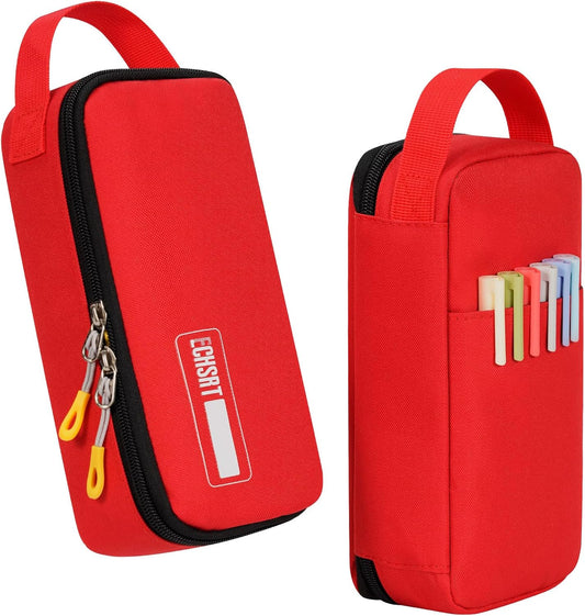 ECHSRT Big Pencil Case, Aesthetic Portable Zipper Pencil Bag with Hidden Pocket, Special Pouch for Men Women Adults, Stationery Organizer Pen Cases for Office Travel, Red